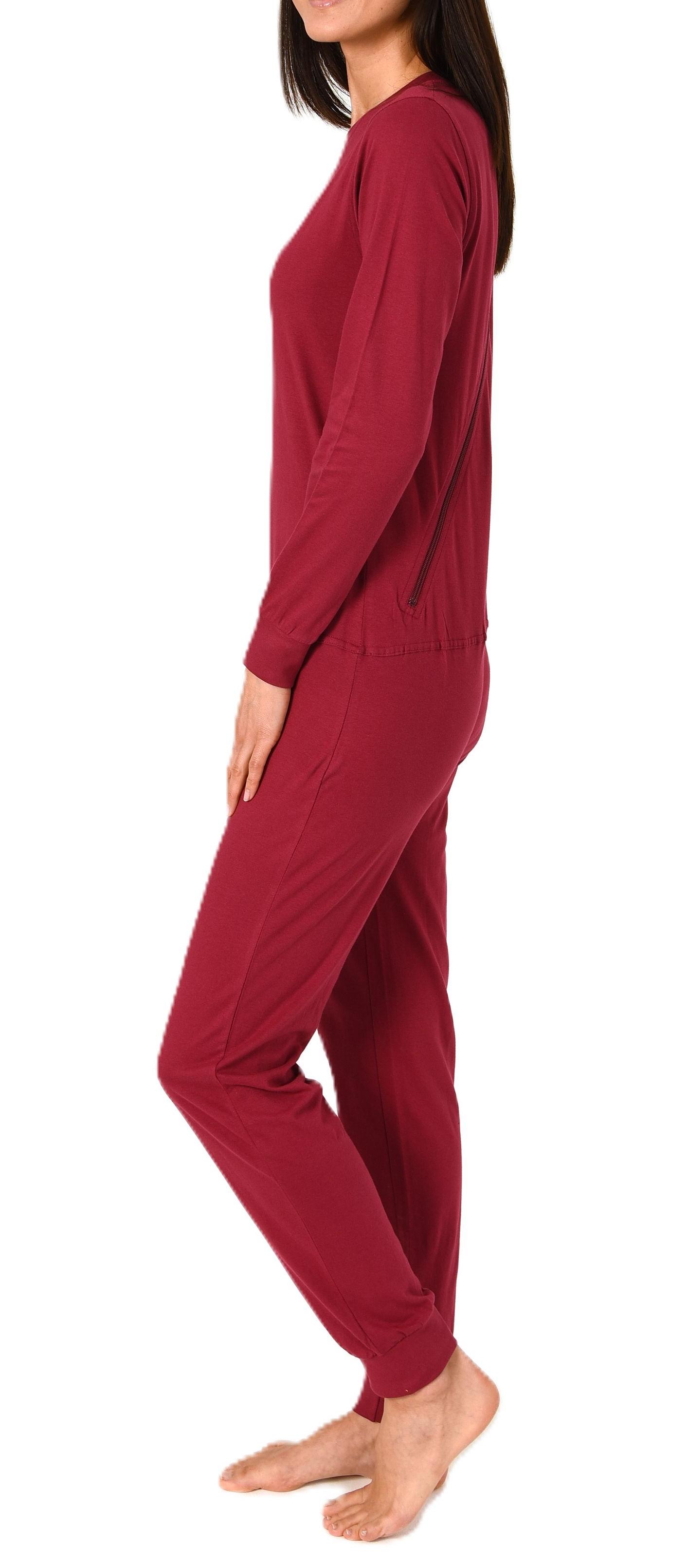 Damen Pflegeoverall langarm Einteiler Schlafanzug mit Reißverschluss am Rücken