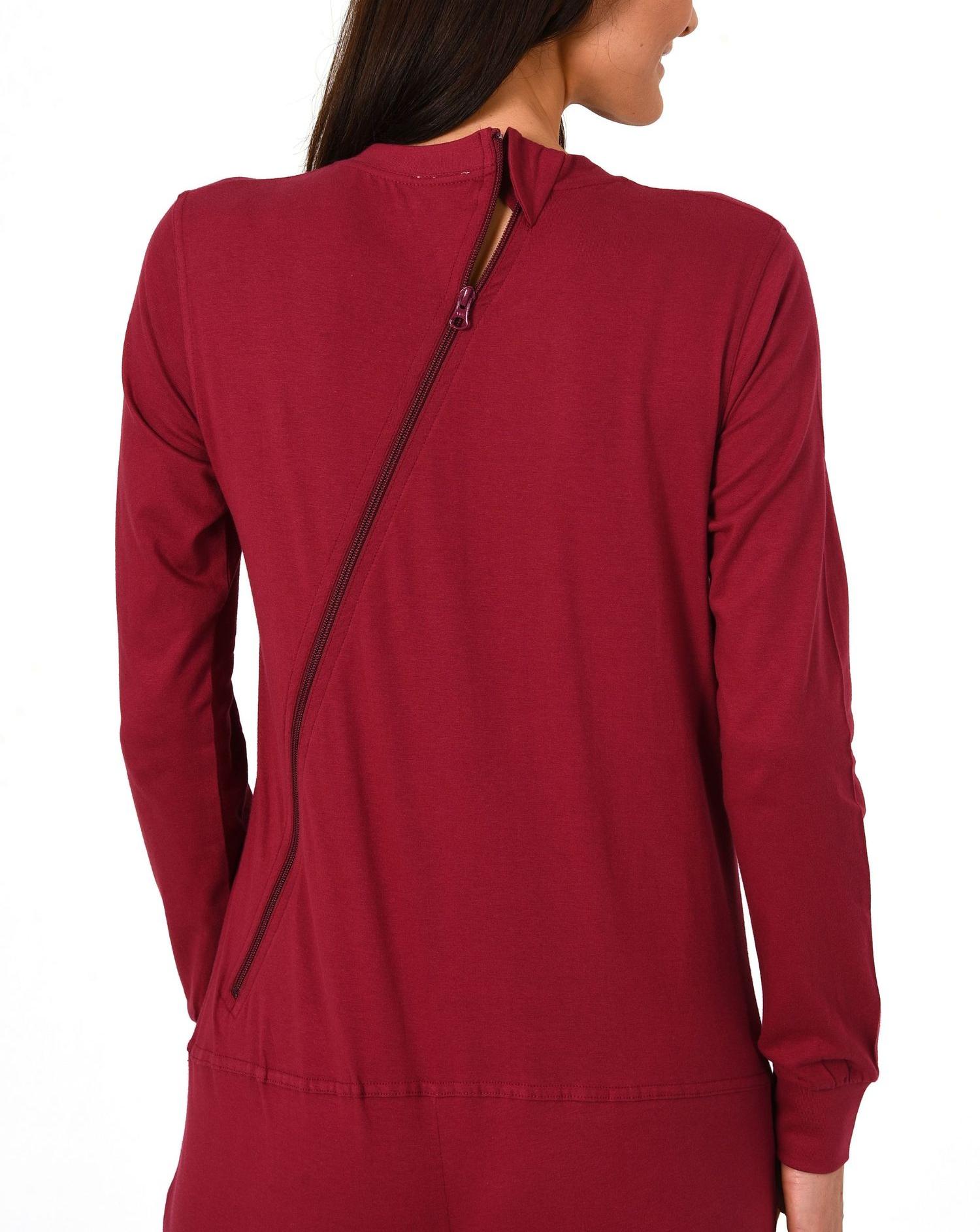 Damen Pflegeoverall langarm Einteiler Schlafanzug mit Reißverschluss am Rücken