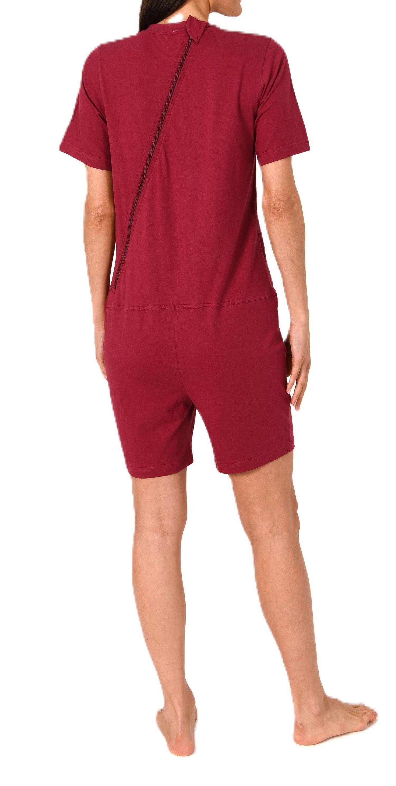 Damen Pflegeoverall kurzarm Einteiler Schlafanzug mit Reißverschluss am Rücken Damen Pflegeoverall kurzarm Einteiler Schlafanzug mit Reißverschluss am Rücken