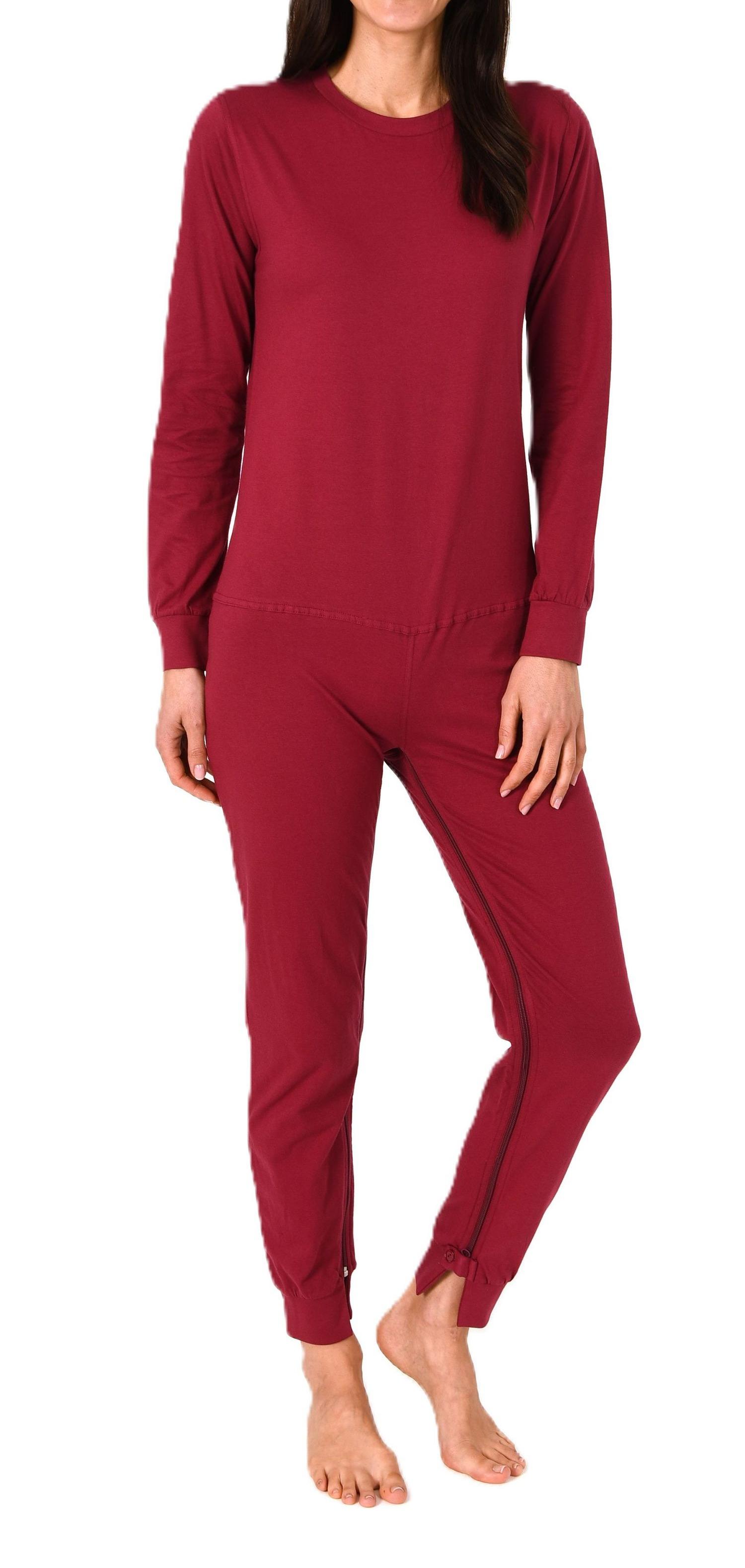 Damen Pflegeoverall langarm Einteiler Schlafanzug mit Reißverschluss am Bein Damen Pflegeoverall langarm Einteiler Schlafanzug mit Reißverschluss am Bein
