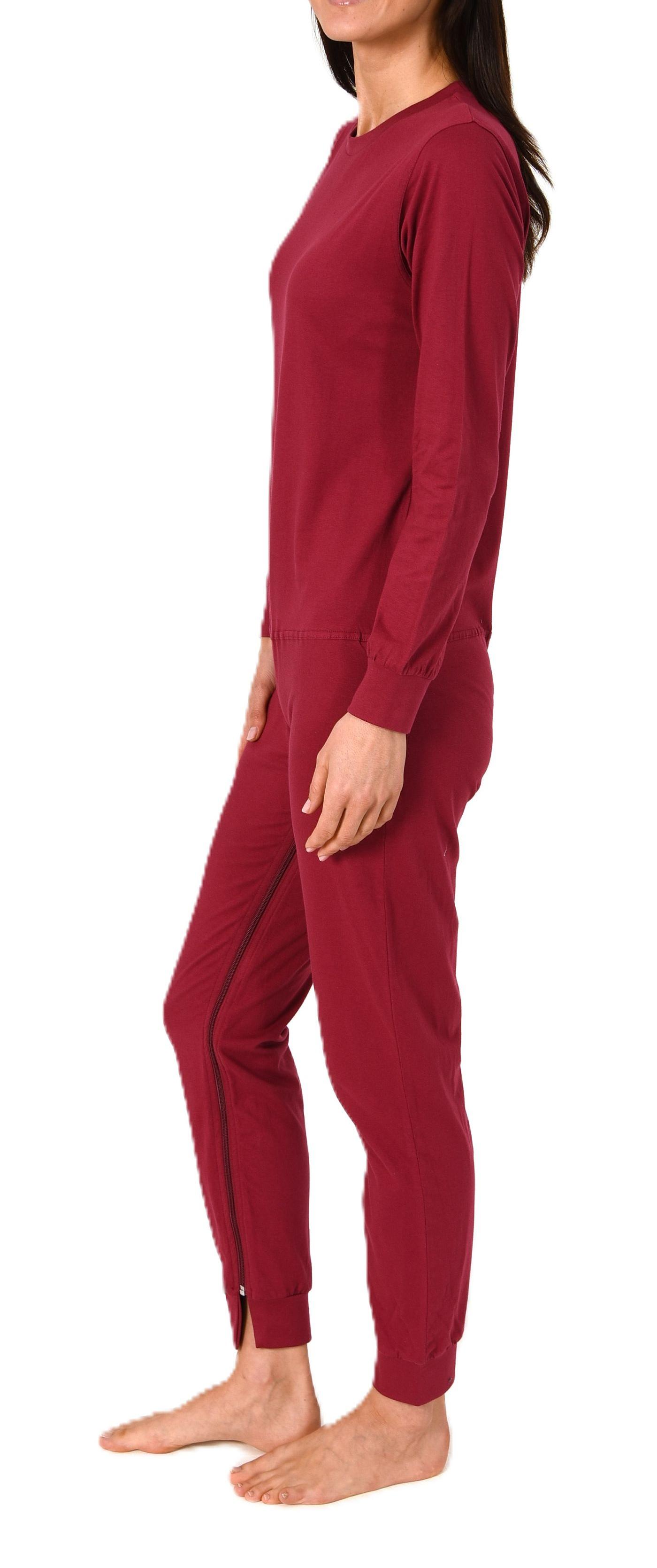 Damen Pflegeoverall langarm Einteiler Schlafanzug mit Reißverschluss am Bein Damen Pflegeoverall langarm Einteiler Schlafanzug mit Reißverschluss am Bein