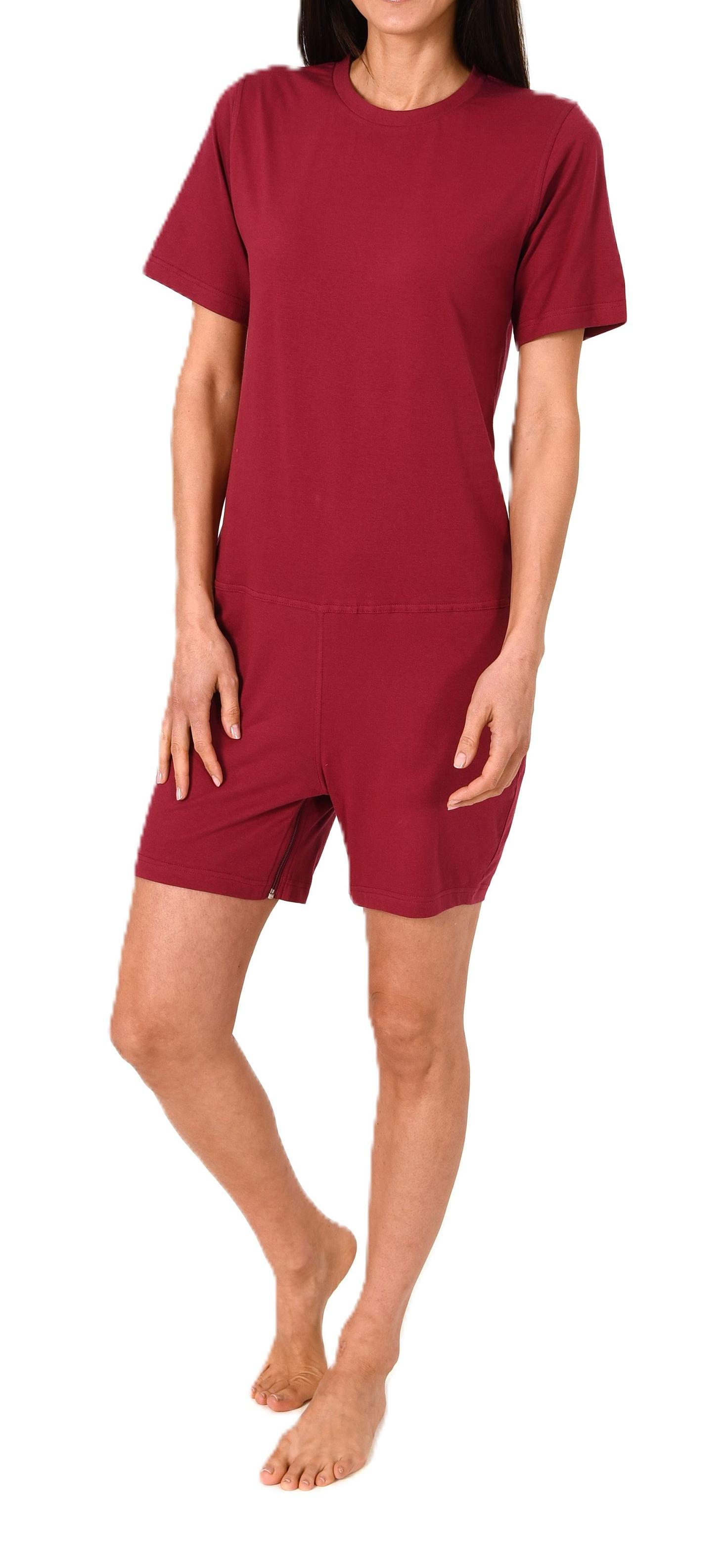 Damen Pflegeoverall kurzarm Einteiler Schlafanzug mit Reißverschluss am Bein