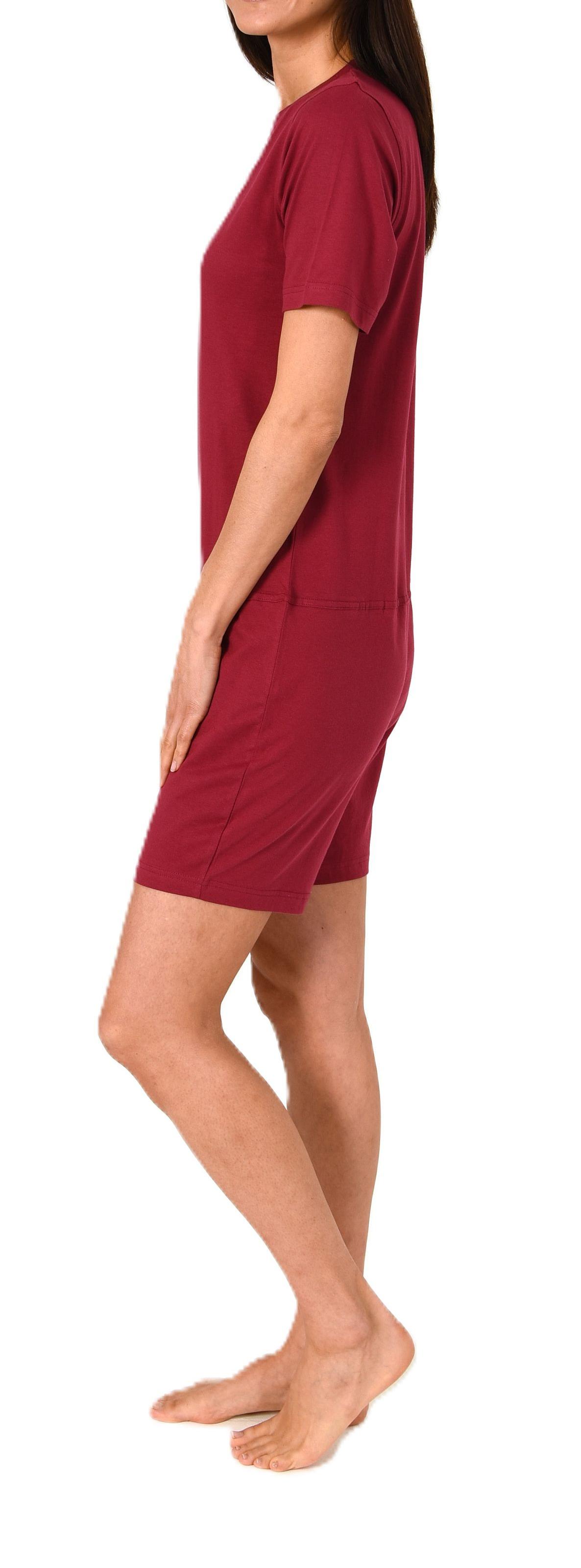 Damen Pflegeoverall kurzarm Einteiler Schlafanzug mit Reißverschluss am Bein