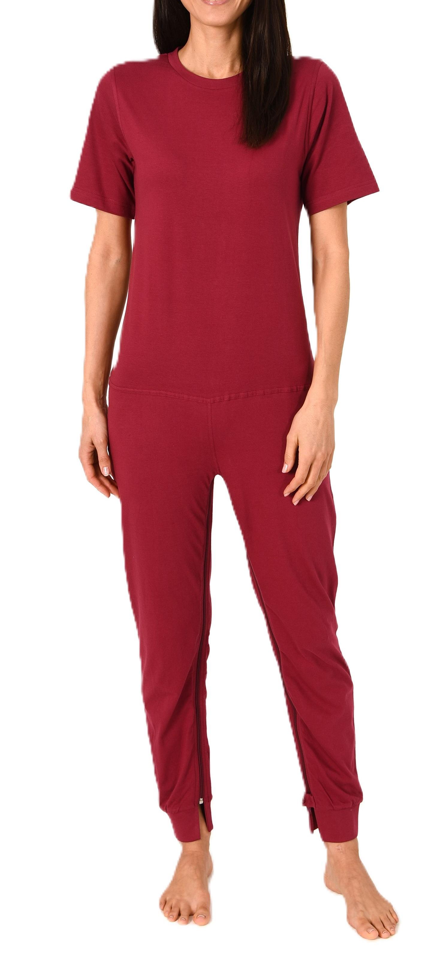 Damen Pflegeoverall kurzarm Schlafanzug mit langen Bein und Reißverschluss am Bein