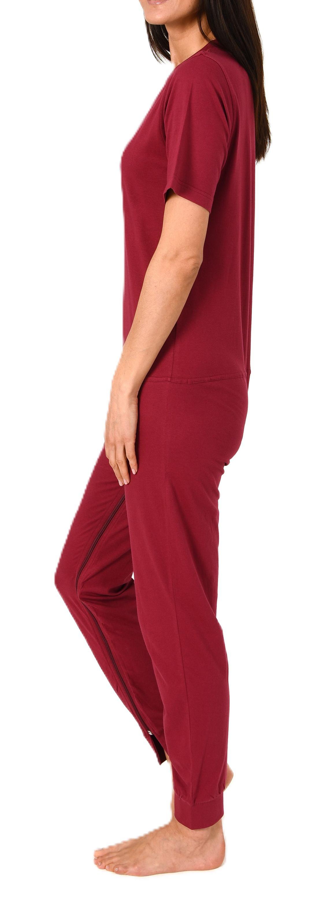 Damen Pflegeoverall kurzarm Schlafanzug mit langen Bein und Reißverschluss am Bein