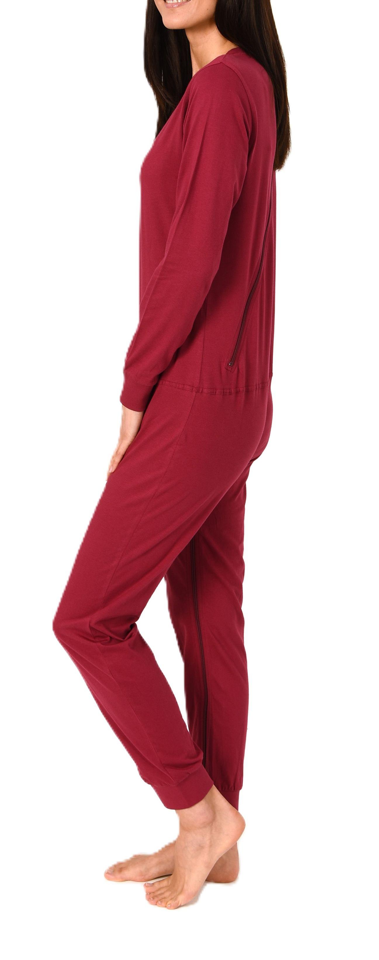 Damen Pflegeoverall langarm Einteiler Schlafanzug mit Reissverschluss am Rücken und Bein