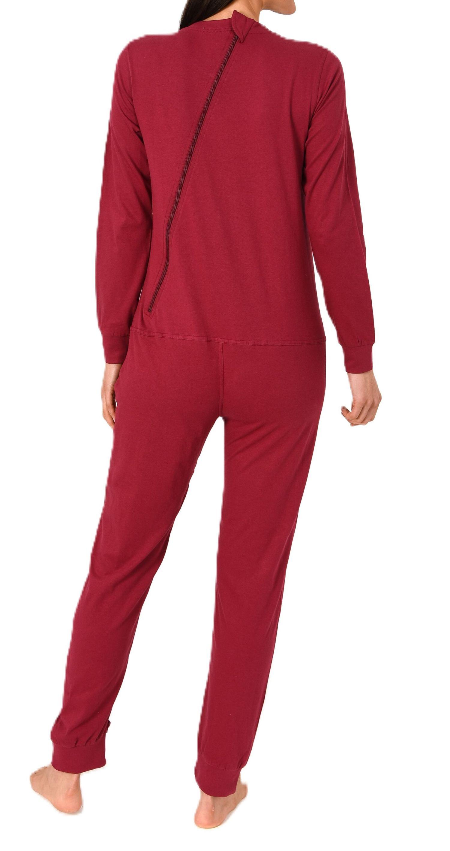 Damen Pflegeoverall langarm Einteiler Schlafanzug mit Reissverschluss am Rücken und Bein