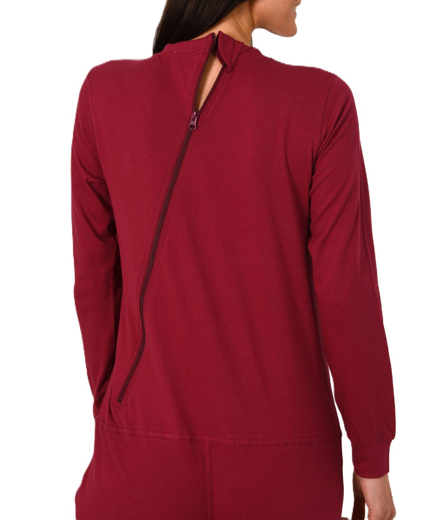 Damen Pflegeoverall langarm Einteiler Schlafanzug mit Reissverschluss am Rücken und Bein