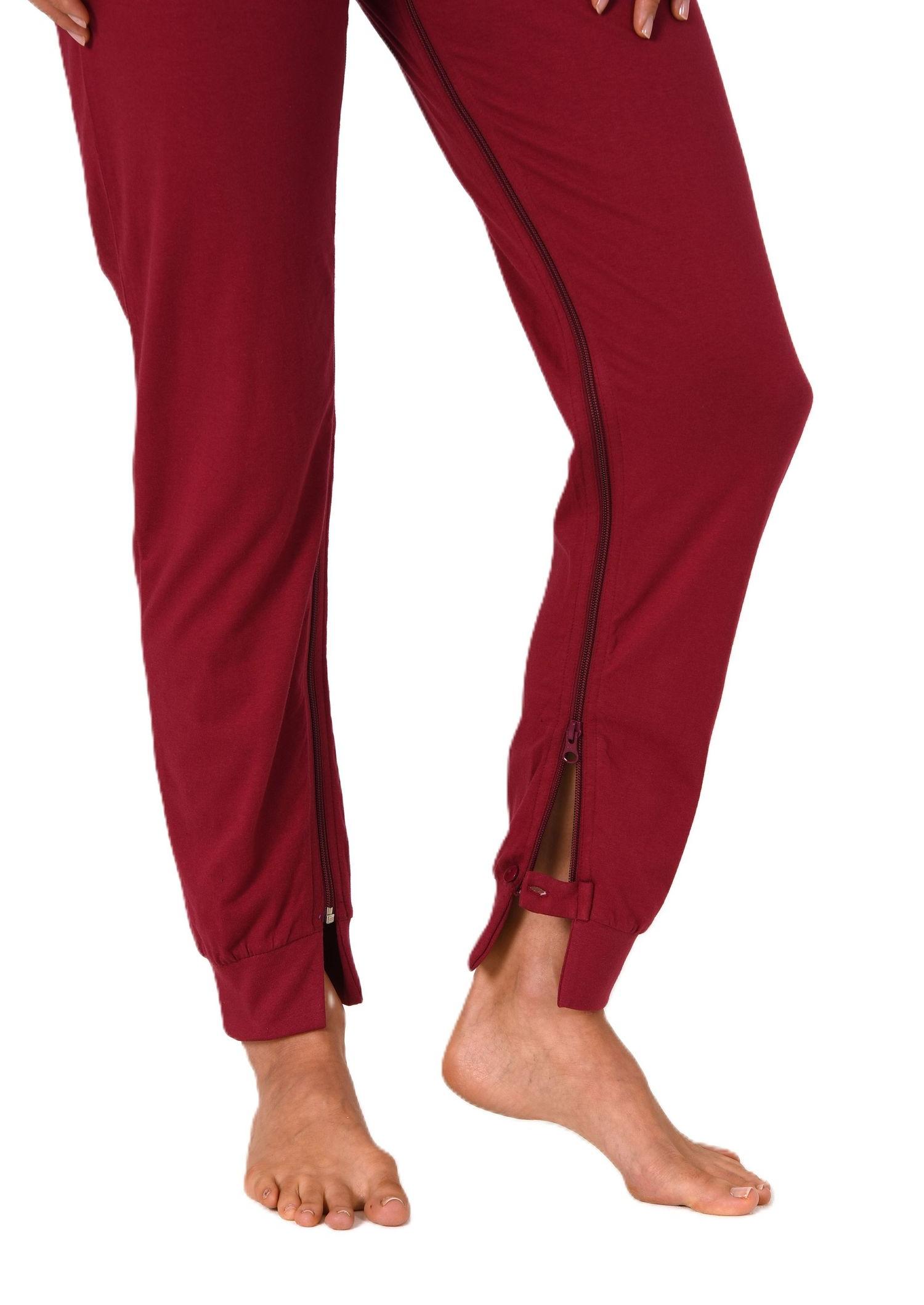 Damen Pflegeoverall langarm Einteiler Schlafanzug mit Reissverschluss am Rücken und Bein