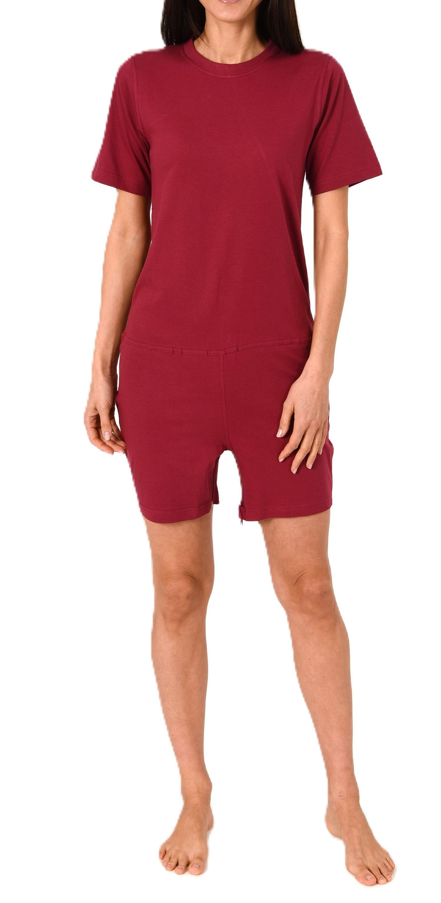 Damen Pflegeoverall kurzarm Einteiler Schlafanzug mit Reissverschluss am Rücken und Bein