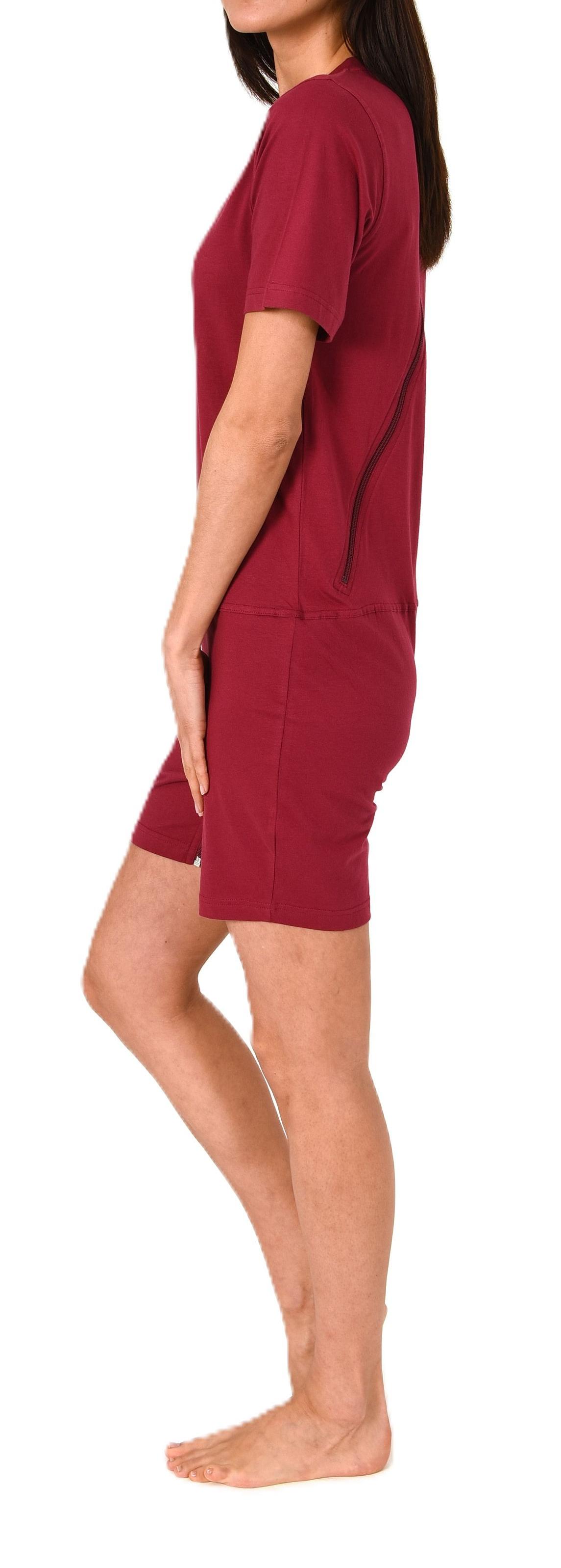 Damen Pflegeoverall kurzarm Einteiler Schlafanzug mit Reissverschluss am Rücken und Bein