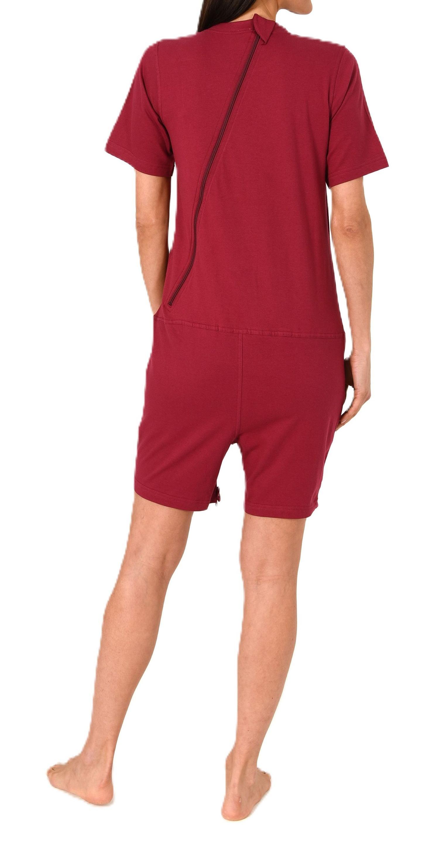 Damen Pflegeoverall kurzarm Einteiler Schlafanzug mit Reissverschluss am Rücken und Bein