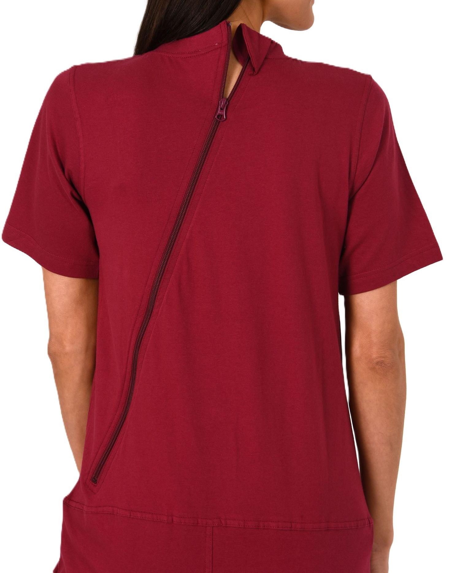 Damen Pflegeoverall kurzarm Einteiler Schlafanzug mit Reissverschluss am Rücken und Bein