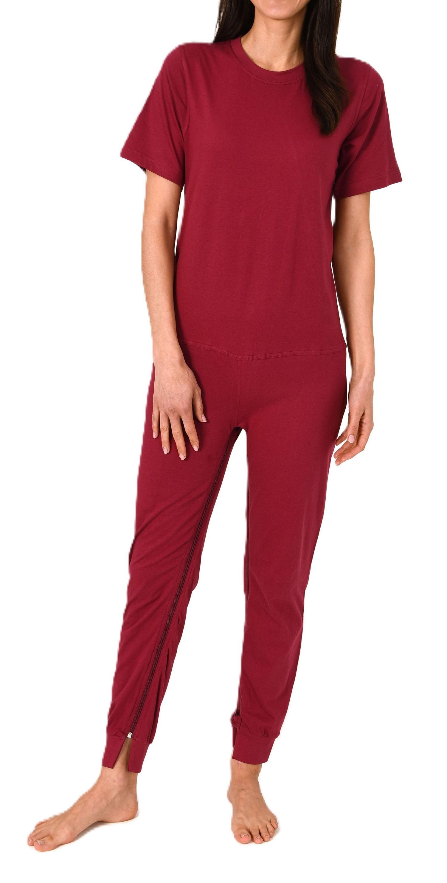 Damen Pflegeoverall kurzarm Pyjama mit langen Bein und Reißverschluss am Rücken und Bein