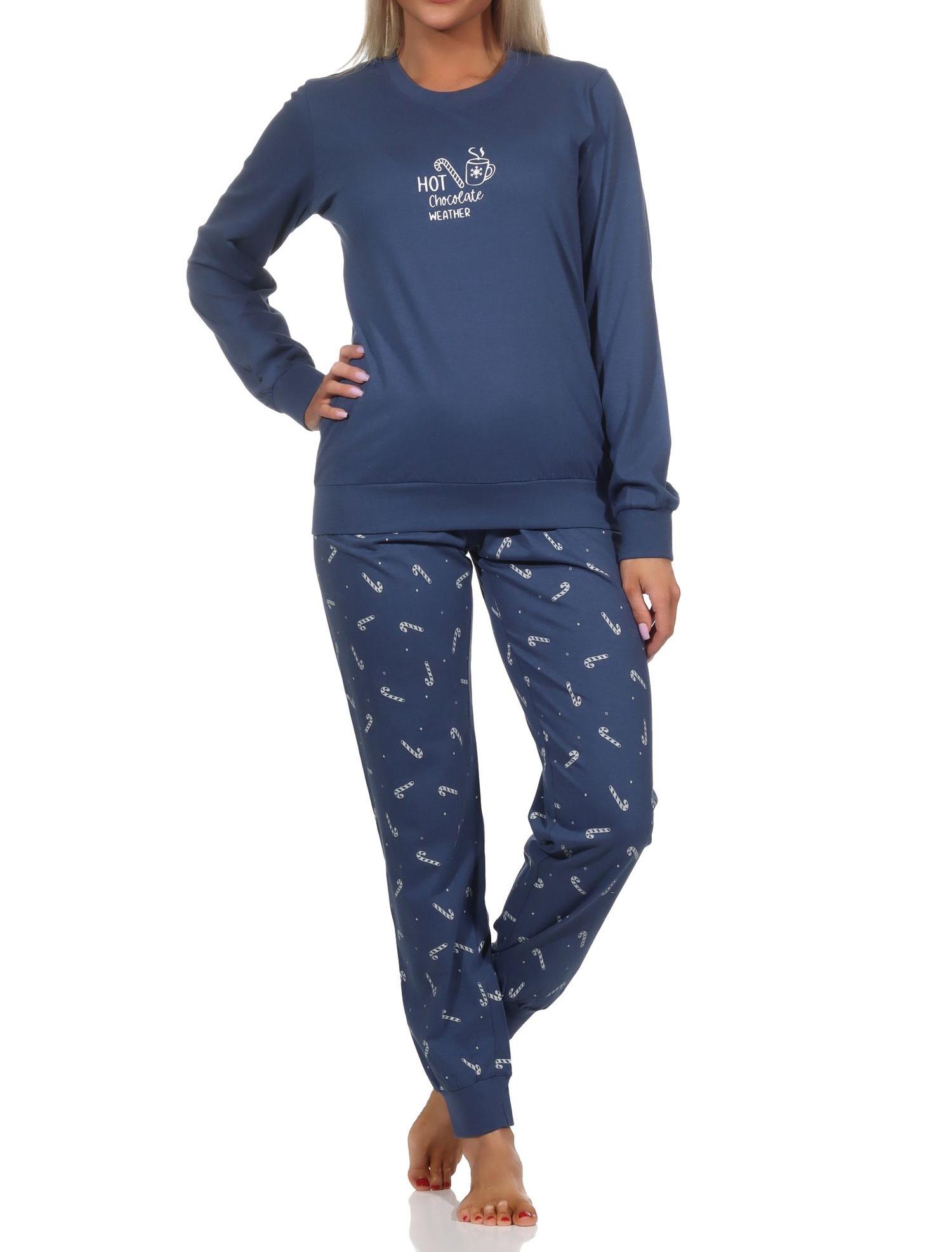 Normann Damen langarm Weihnachts Schlafanzug Pyjama mit Bündchen