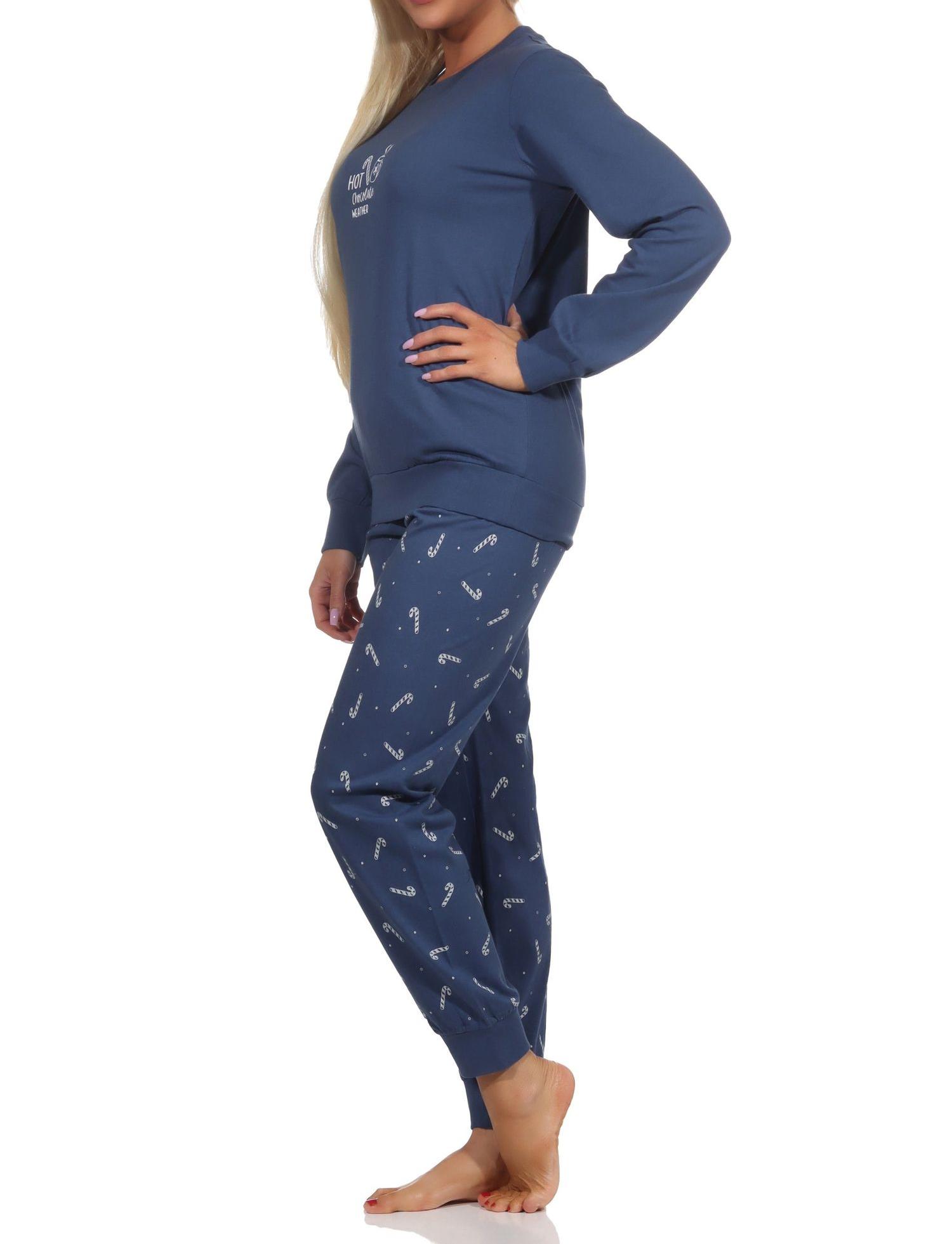 Normann Damen langarm Weihnachts Schlafanzug Pyjama mit Bündchen