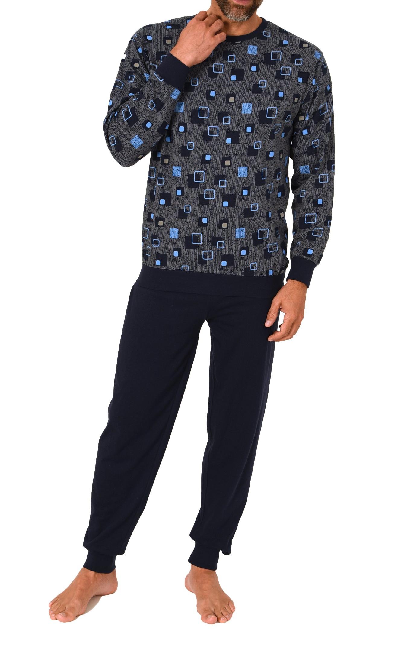 Normann Herren langarm Schlafanzug Pyjama mit Bündchen in eleganter Allover Optik