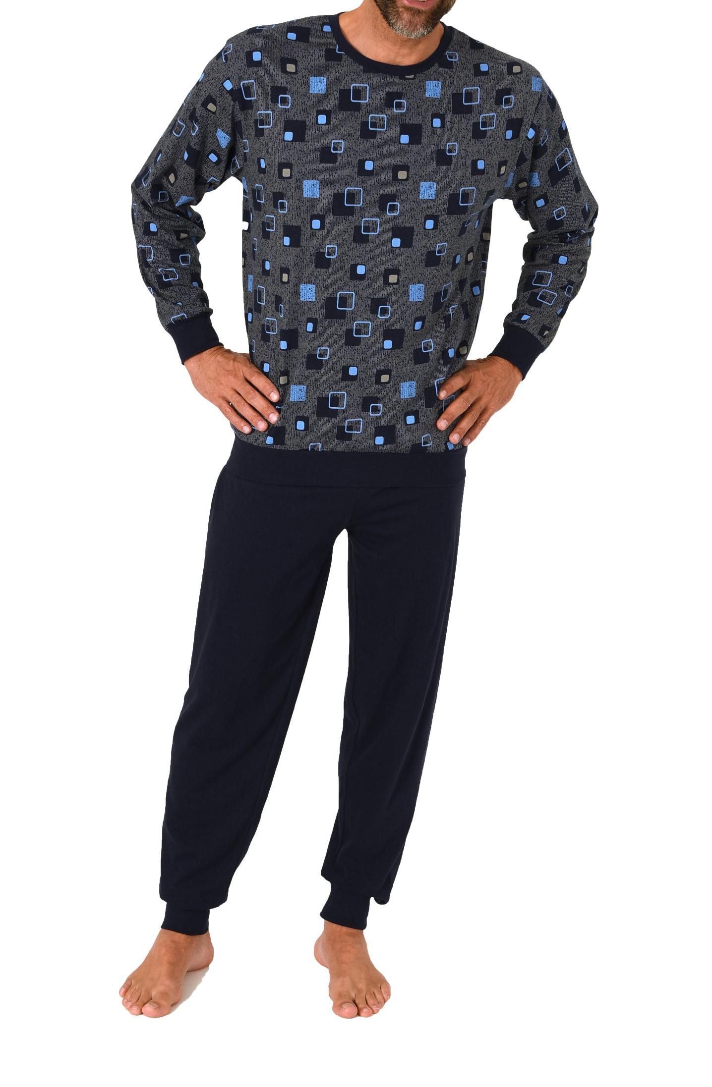 Normann Herren langarm Schlafanzug Pyjama mit Bündchen in eleganter Allover Optik