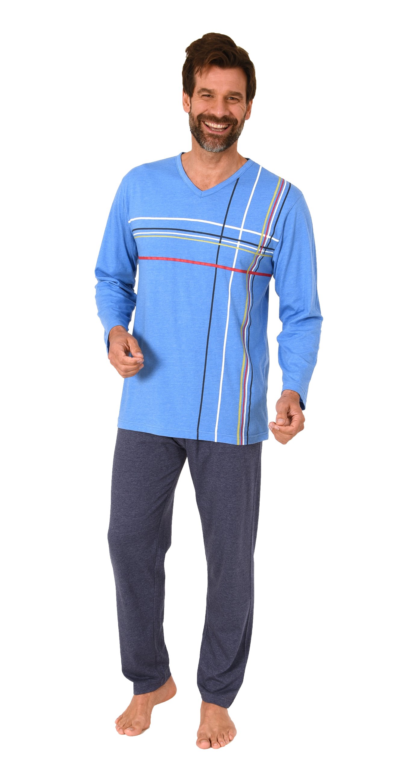 Normann Herren langarm Schlafanzug Pyjama mit Frontprint in eleganter Optik Normann Herren langarm Schlafanzug Pyjama mit eleganten Frontprint im zeitlosen Design
