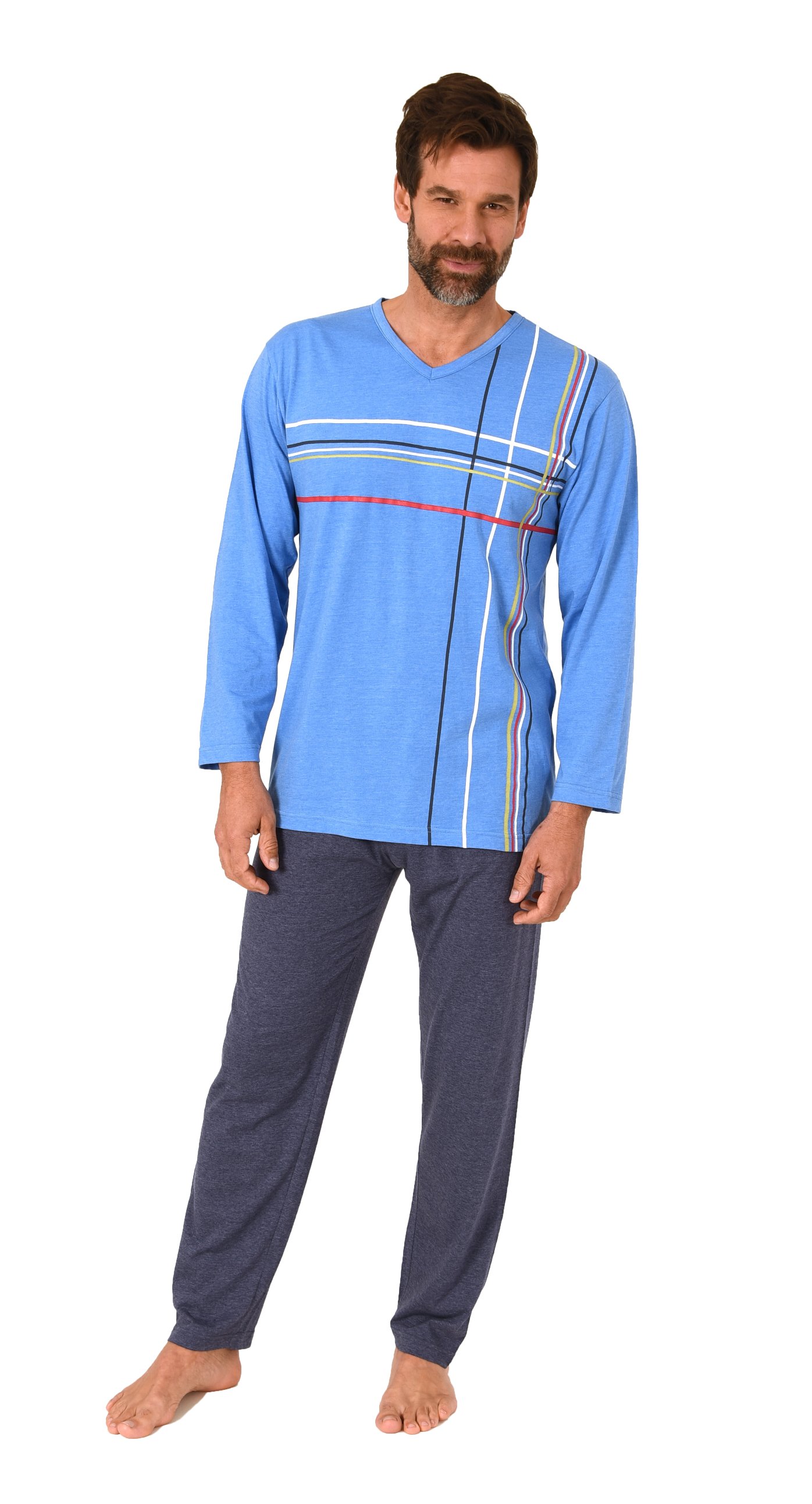 Normann Herren langarm Schlafanzug Pyjama mit Frontprint in eleganter Optik Normann Herren langarm Schlafanzug Pyjama mit eleganten Frontprint im zeitlosen Design