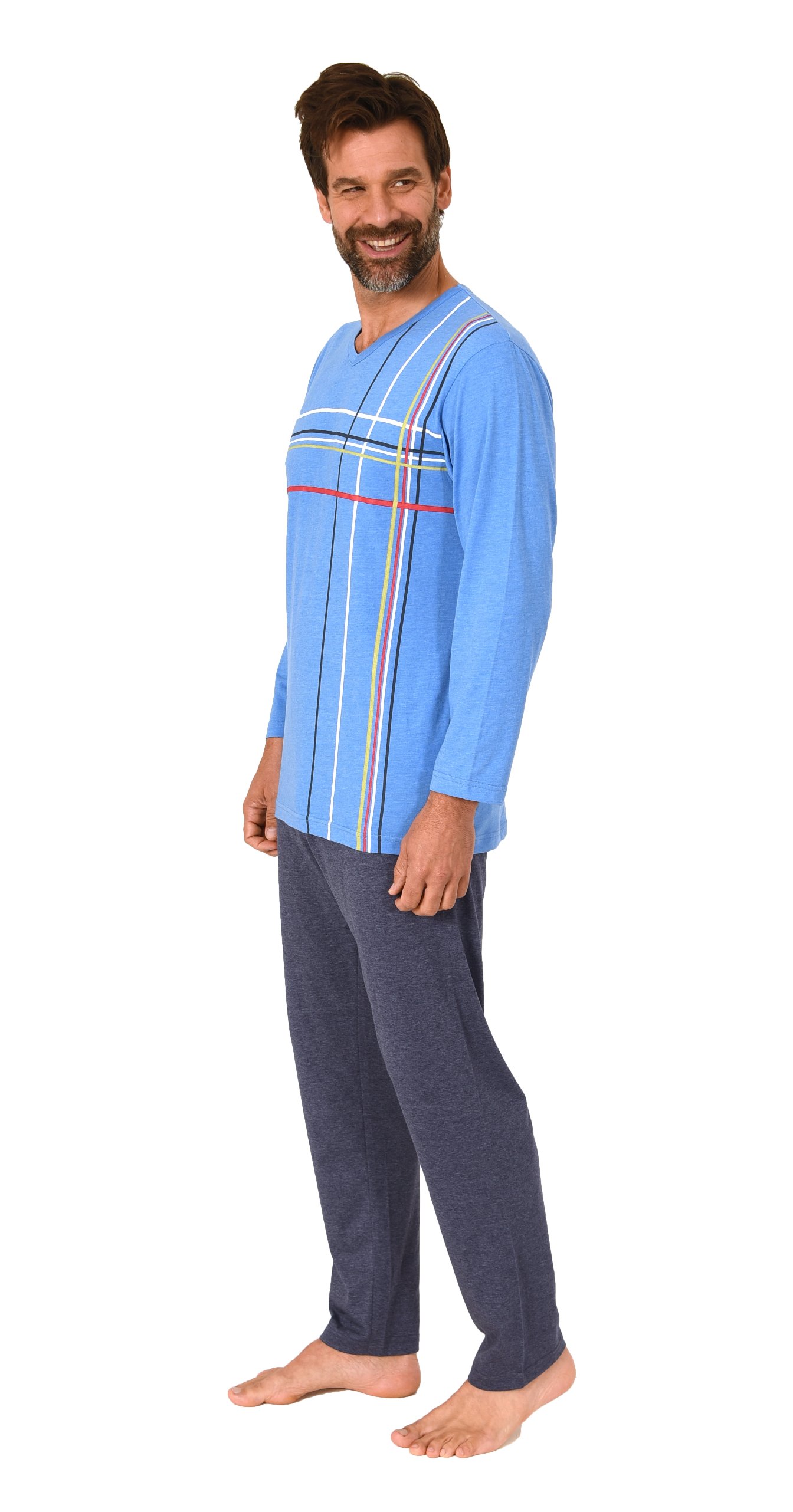 Normann Herren langarm Schlafanzug Pyjama mit Frontprint in eleganter Optik Normann Herren langarm Schlafanzug Pyjama mit eleganten Frontprint im zeitlosen Design