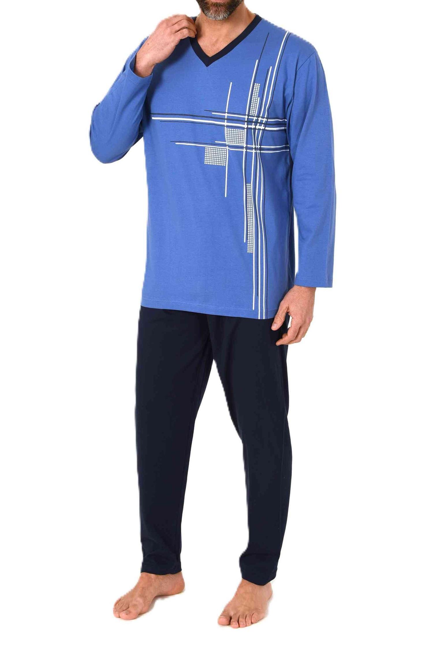 Normann Herren langarm Schlafanzug Pyjama mit eleganten Frontprint im zeitlosen Design