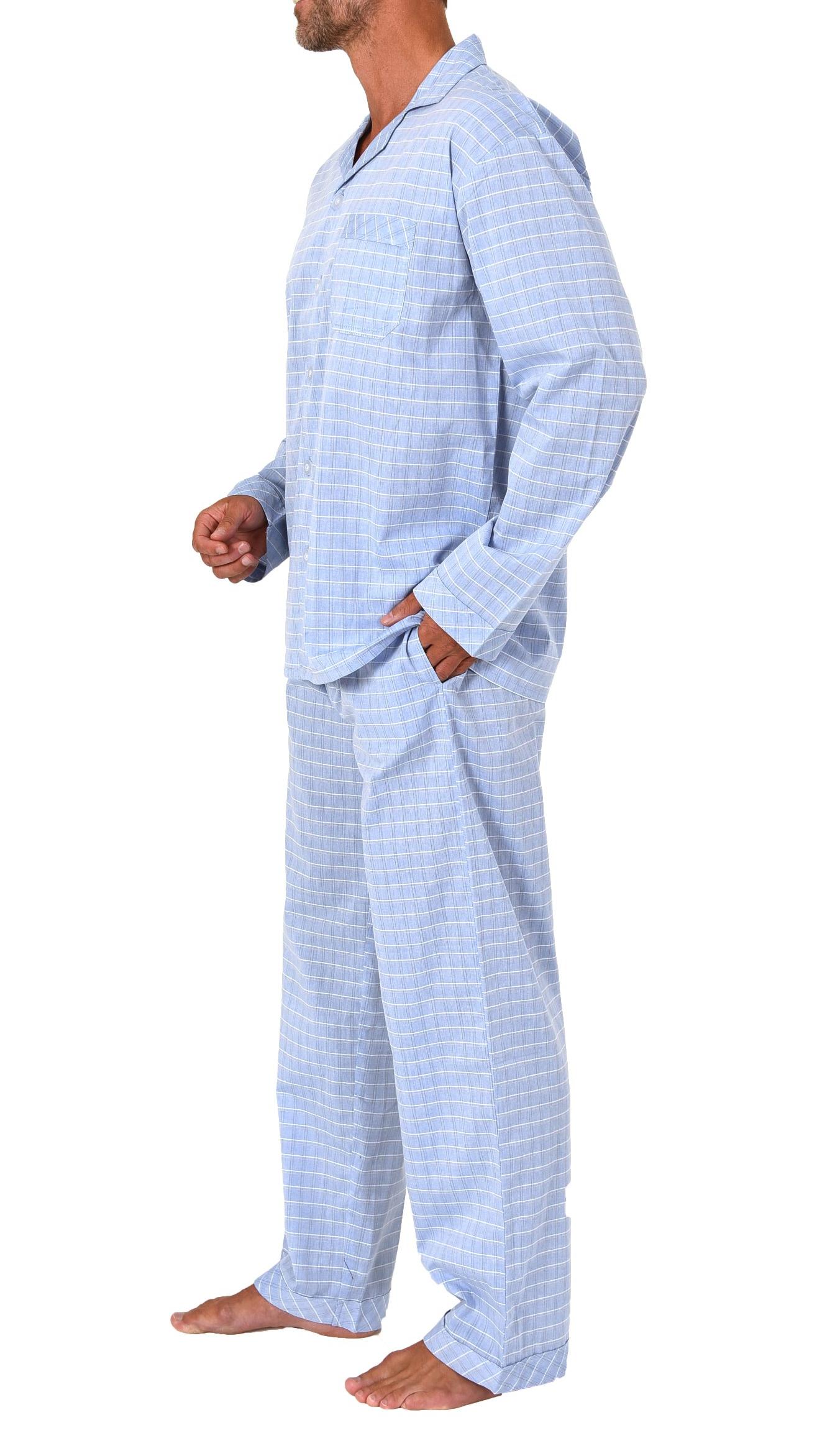 Normann Herren langarm Schlafanzug gewebt, durchknöpfbarer Pyjama – auch in Übergröße