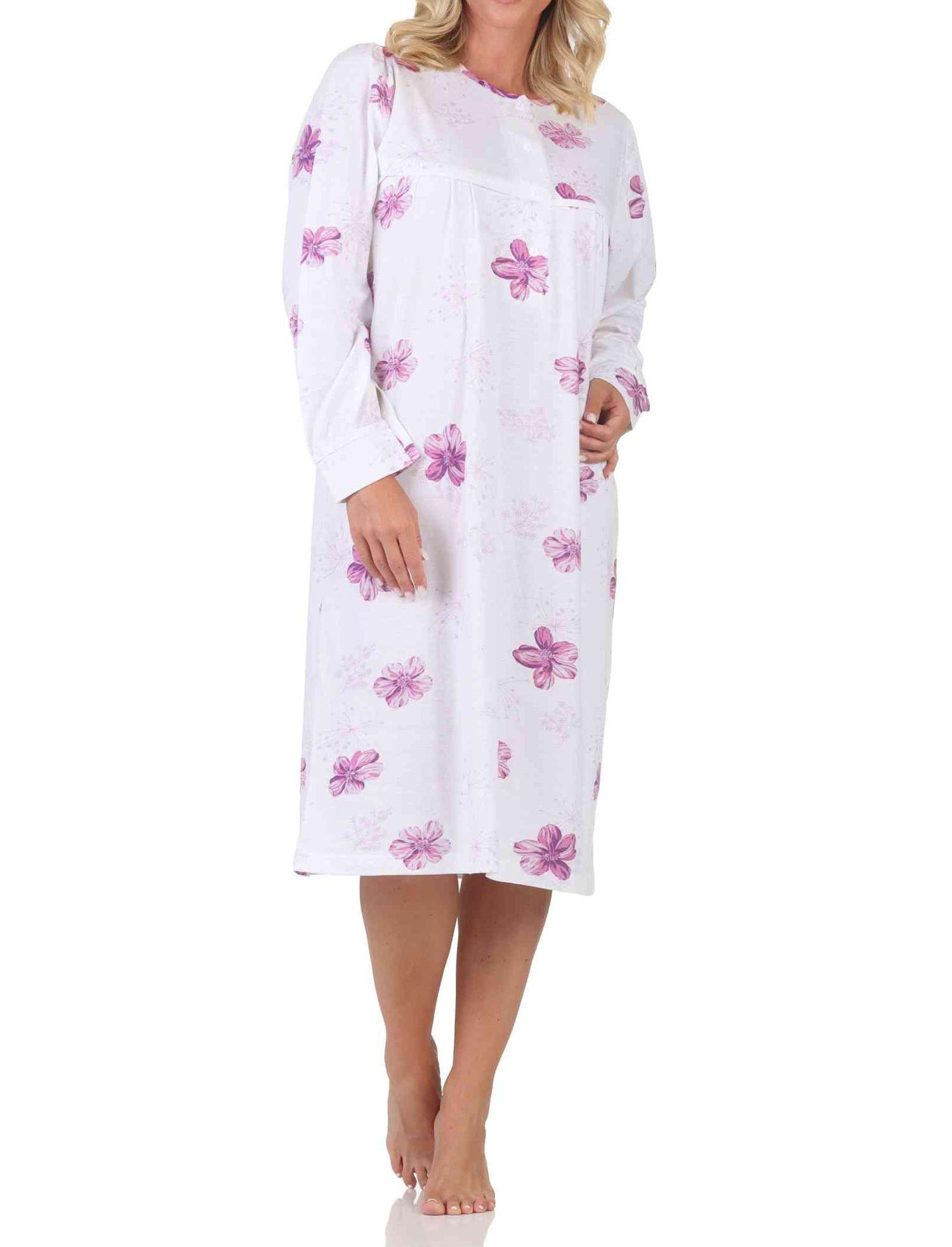 Normann Damen langarm Nachthemd im klassischen fraulichen Design mit Knopfleiste am Hals Normann Damen langarm Nachthemd im klassischen fraulichen Design mit Knopfleiste am Hals