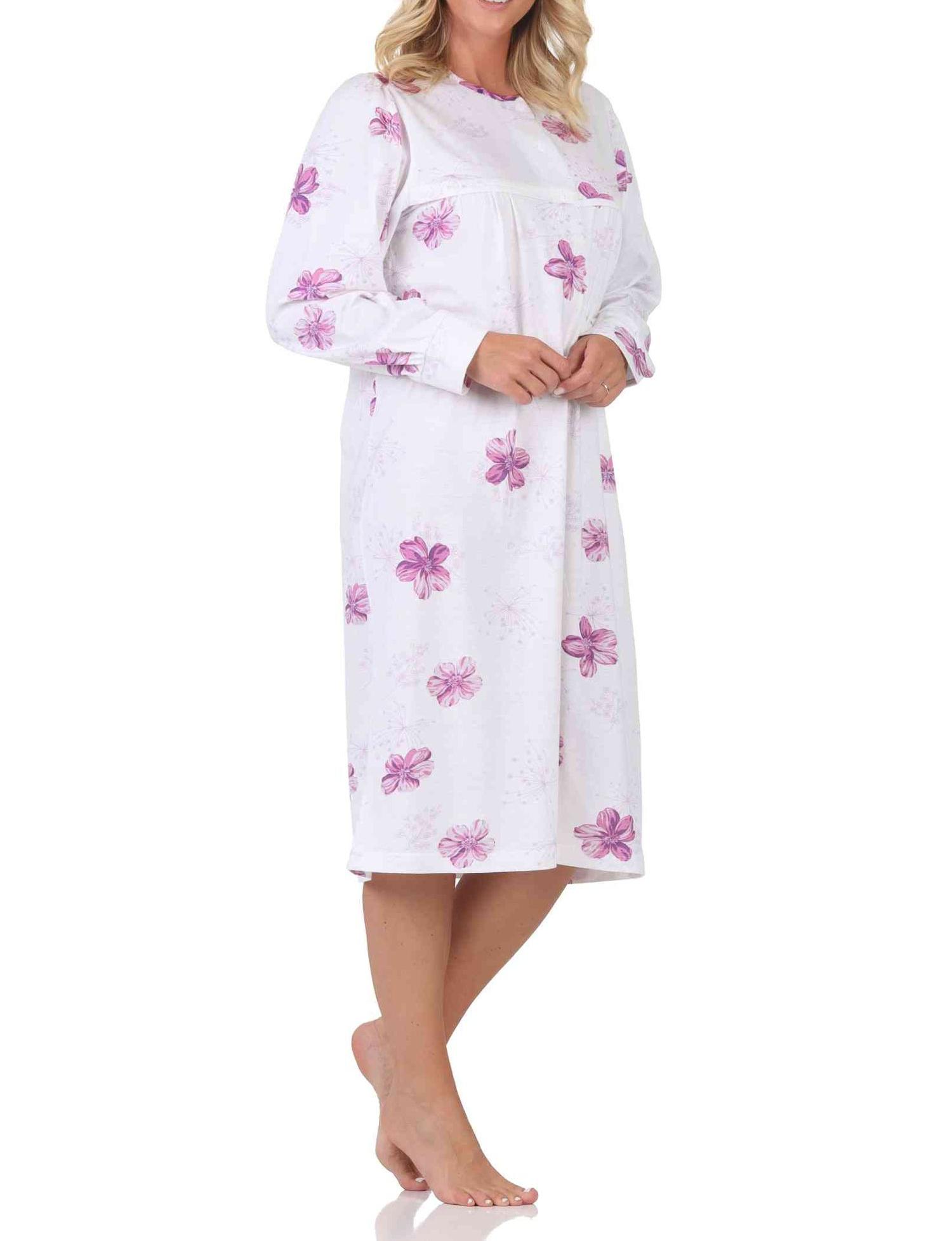 Normann Damen langarm Nachthemd im klassischen fraulichen Design mit Knopfleiste am Hals Normann Damen langarm Nachthemd im klassischen fraulichen Design mit Knopfleiste am Hals