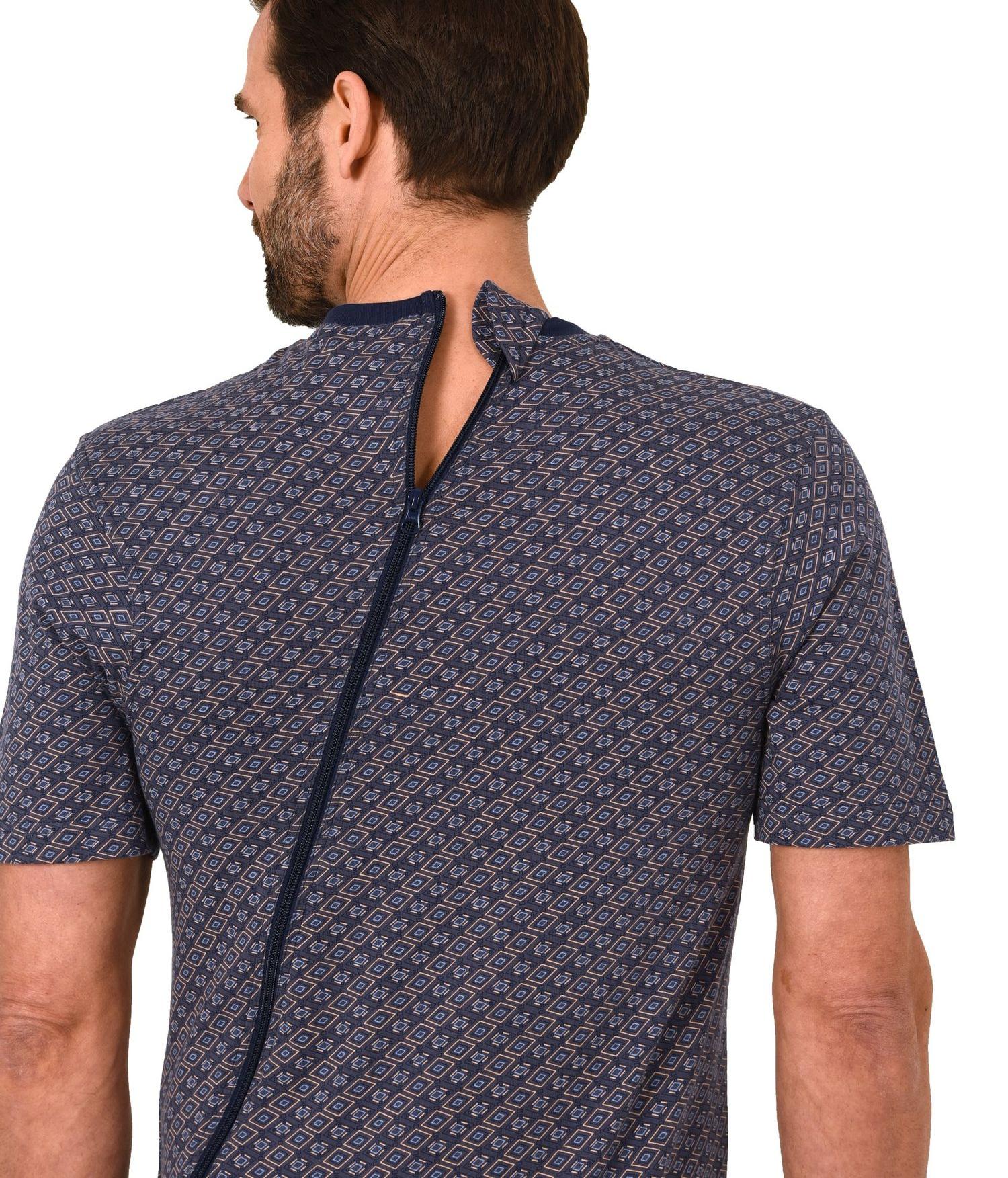 Herren Pflegeoverall kurzarm Einteiler Schlafanzug mit Reißverschluss am Rücken Herren Pflegeoverall kurzarm Einteiler Schlafanzug mit Reißverschluss am Rücken