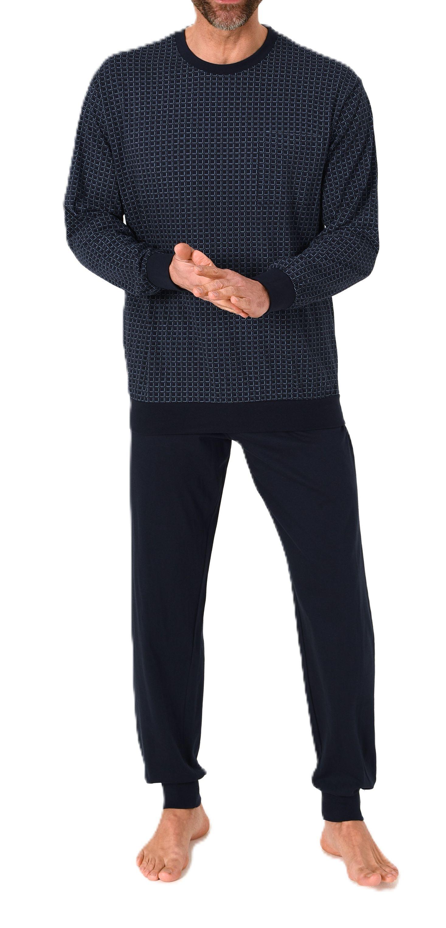 Normann Herren Schlafanzug lang mit Bündchen Pyjama aus Baumwolle – auch in Übergröße