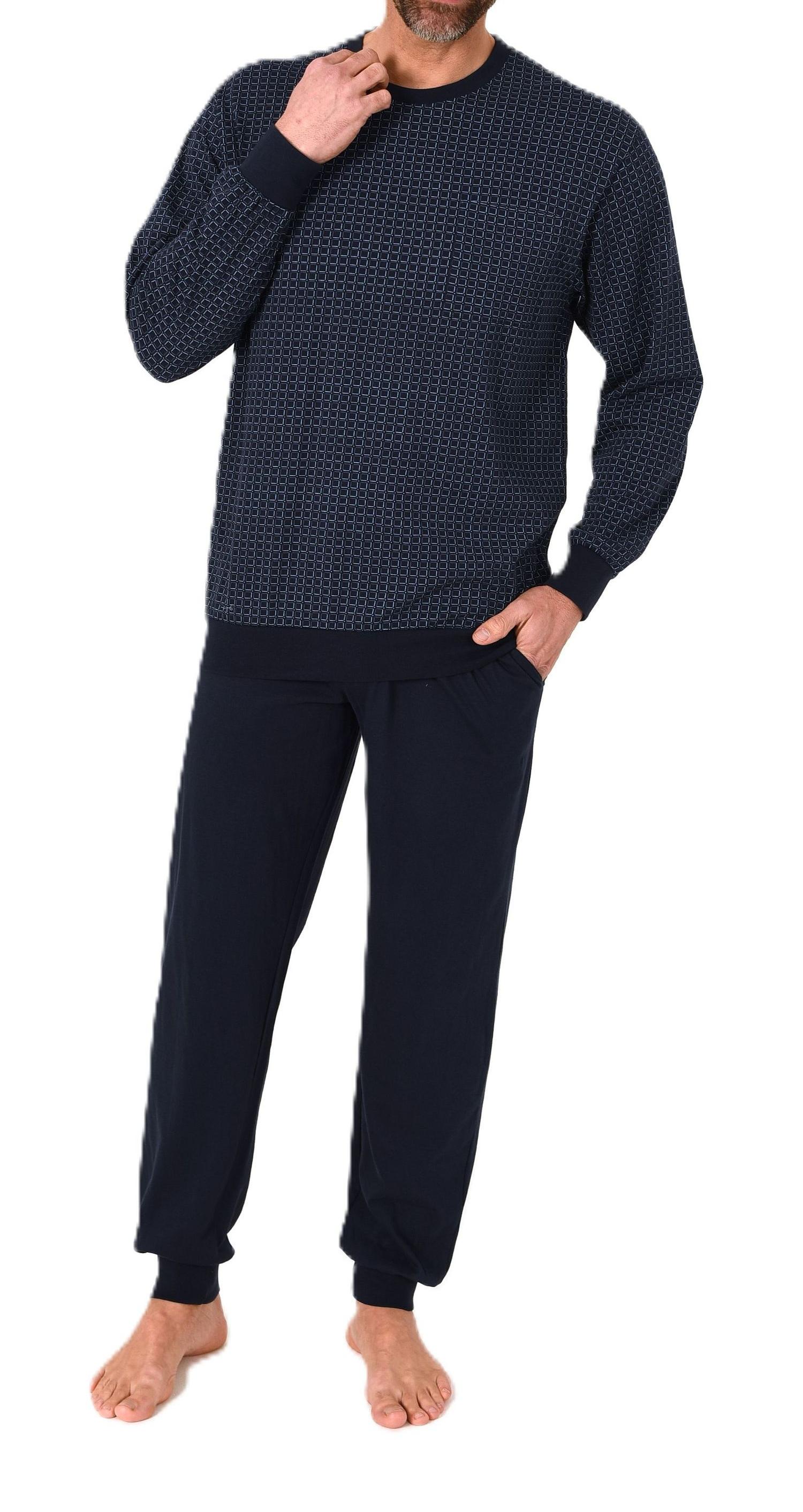 Normann Herren Schlafanzug lang mit Bündchen Pyjama aus Baumwolle – auch in Übergröße