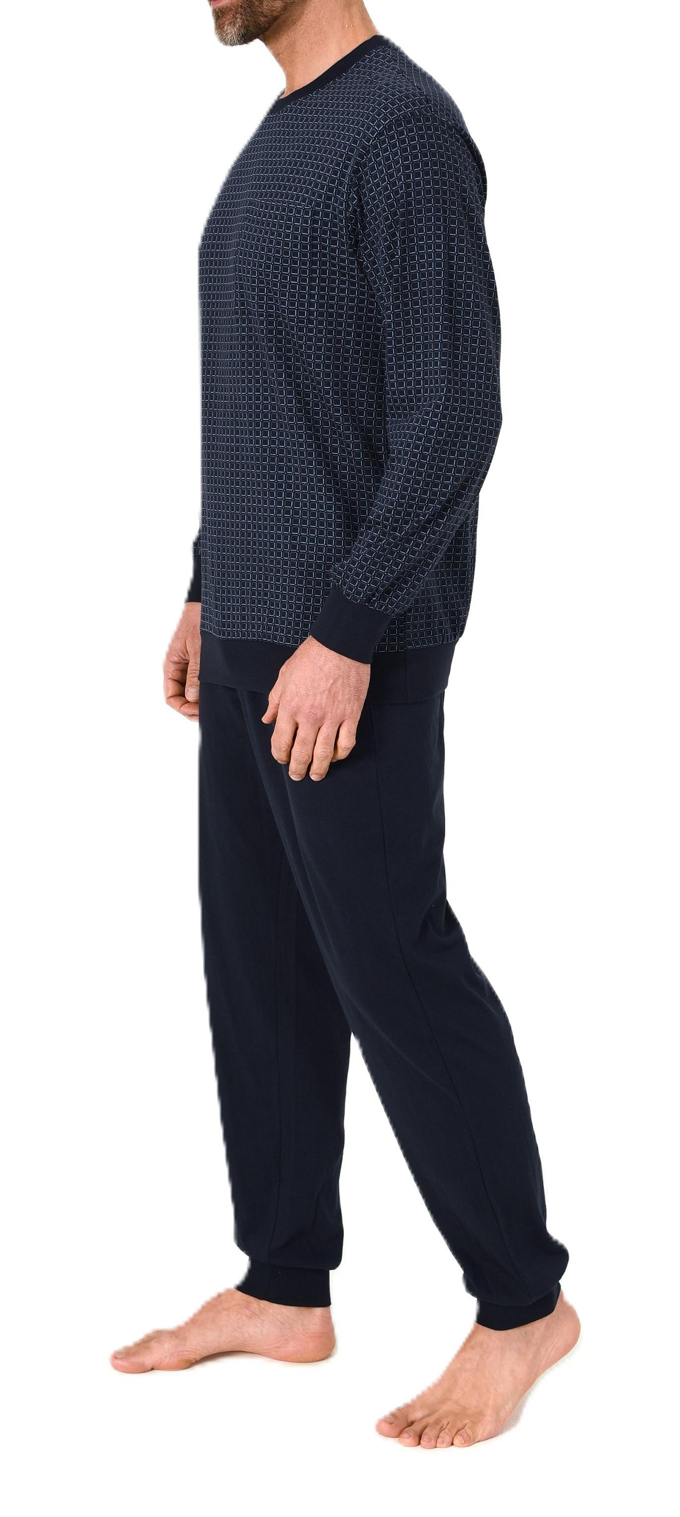 Normann Herren Schlafanzug lang mit Bündchen Pyjama aus Baumwolle – auch in Übergröße