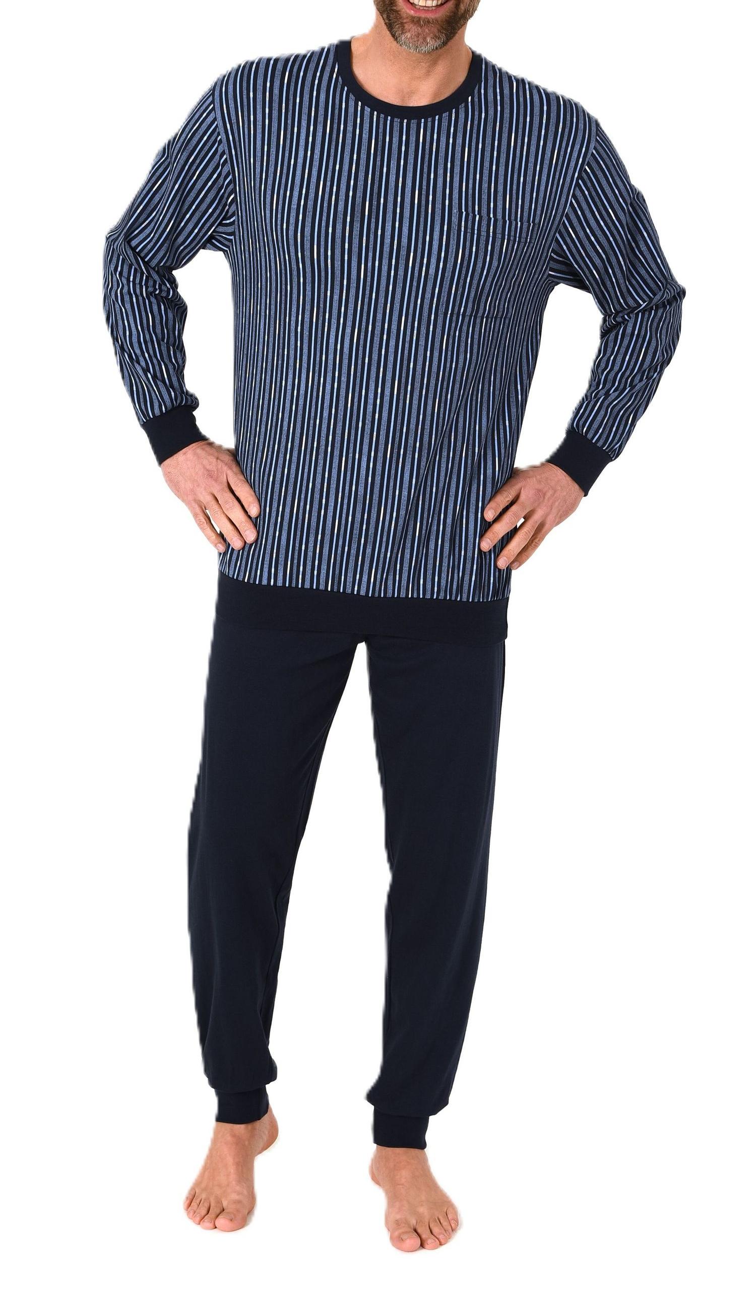 Normann Herren langarm Schlafanzug Pyjama mit Bündchen aus Baumwolle