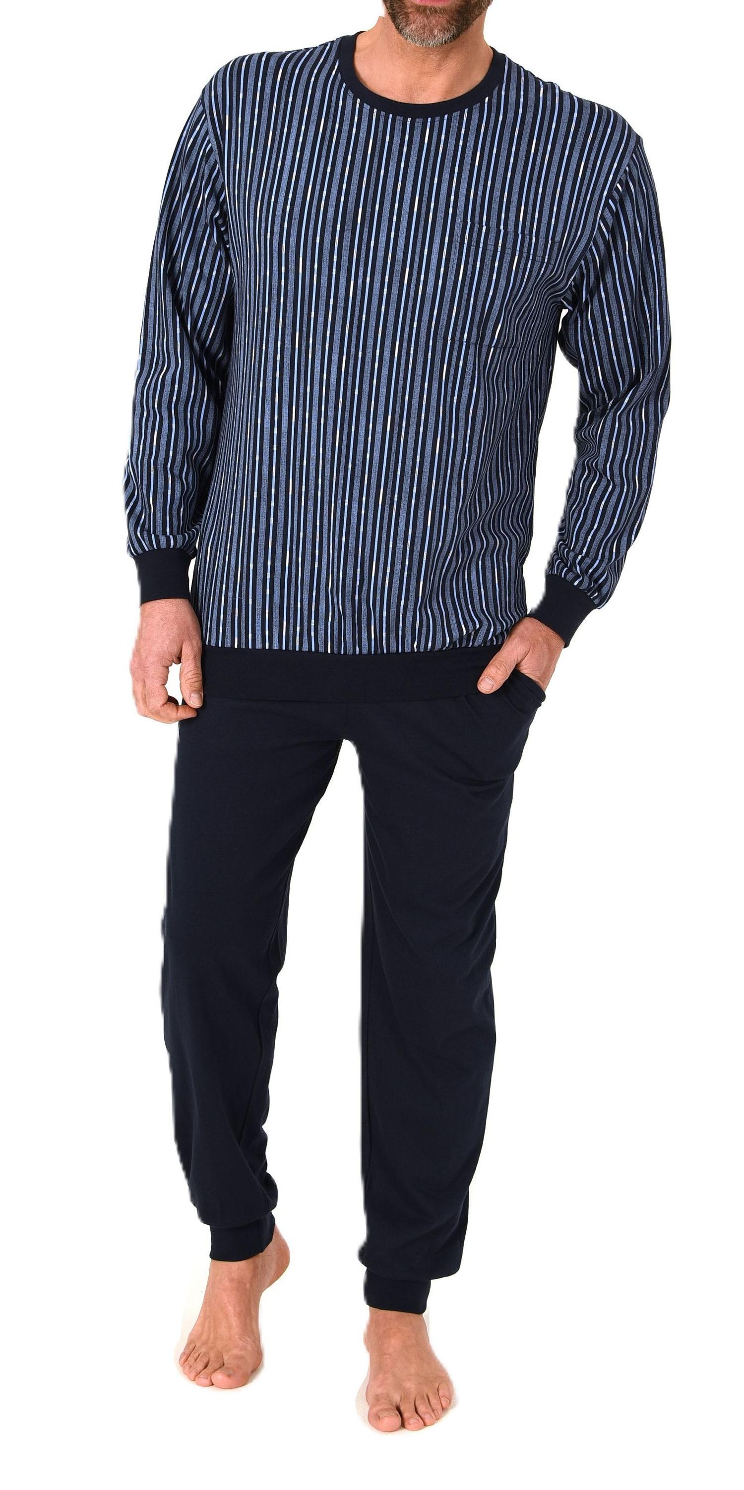 Normann Herren langarm Schlafanzug Pyjama mit Bündchen aus Baumwolle