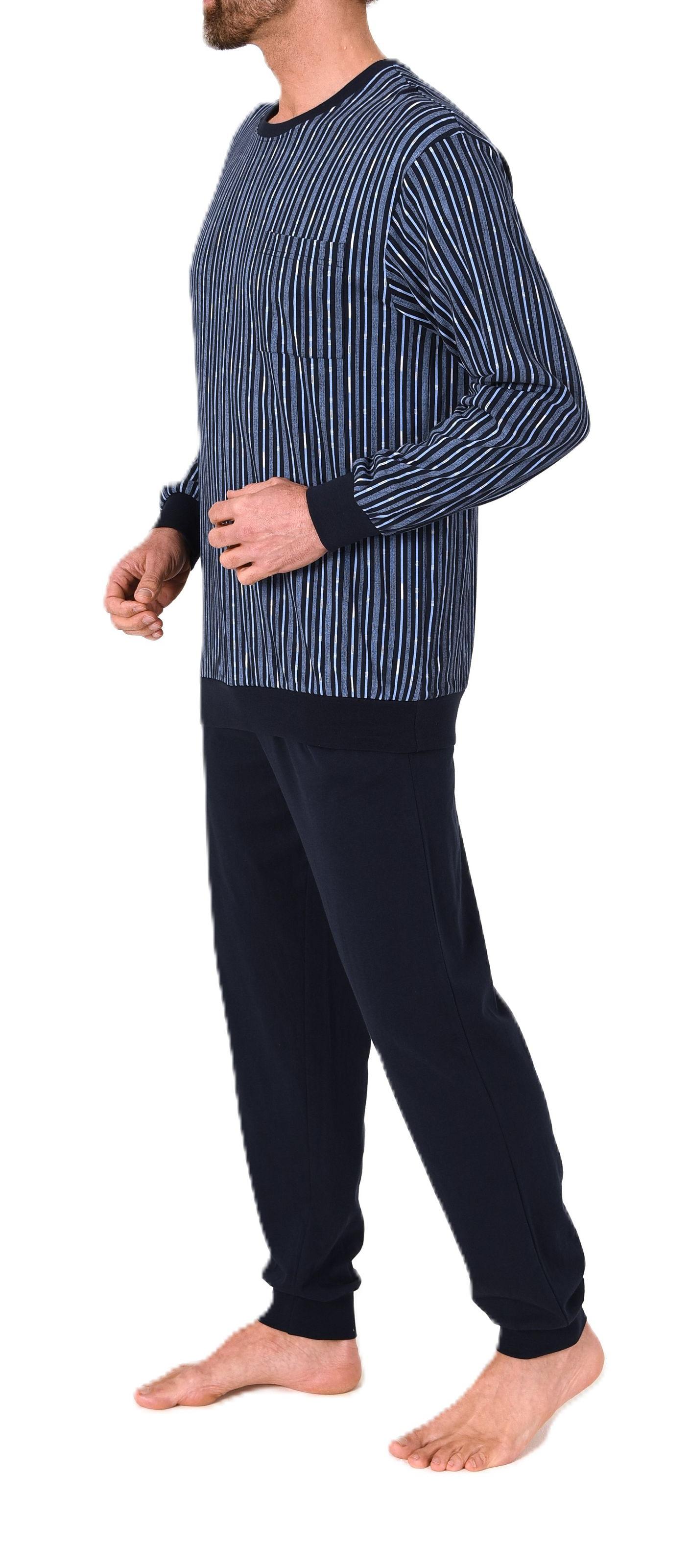 Normann Herren langarm Schlafanzug Pyjama mit Bündchen aus Baumwolle