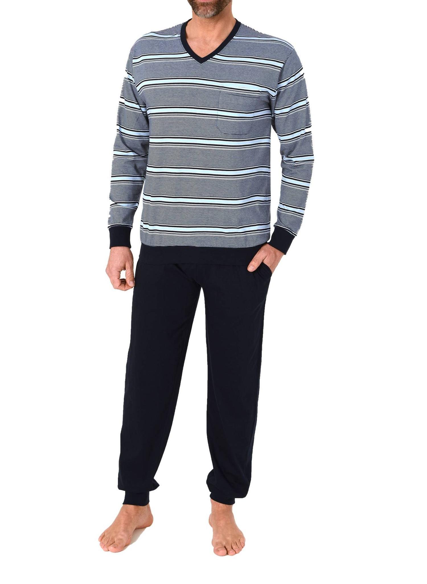 Normann Herren Schlafanzug lang Pyjama mit Bündchen in Streifenoptik – auch in Übergröße