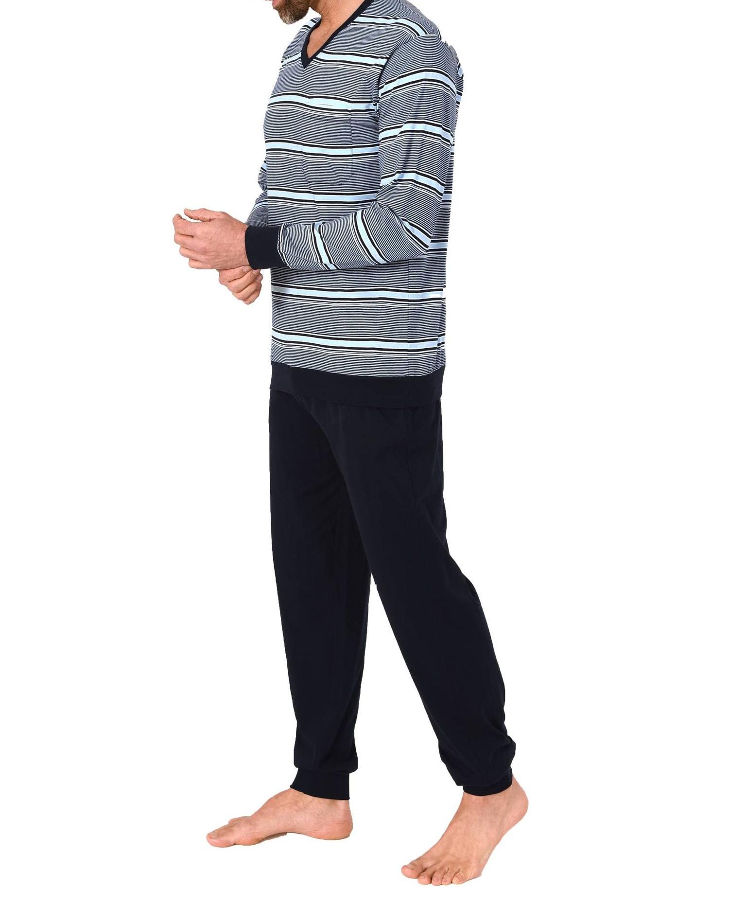 Normann Herren Schlafanzug lang Pyjama mit Bündchen in Streifenoptik – auch in Übergröße