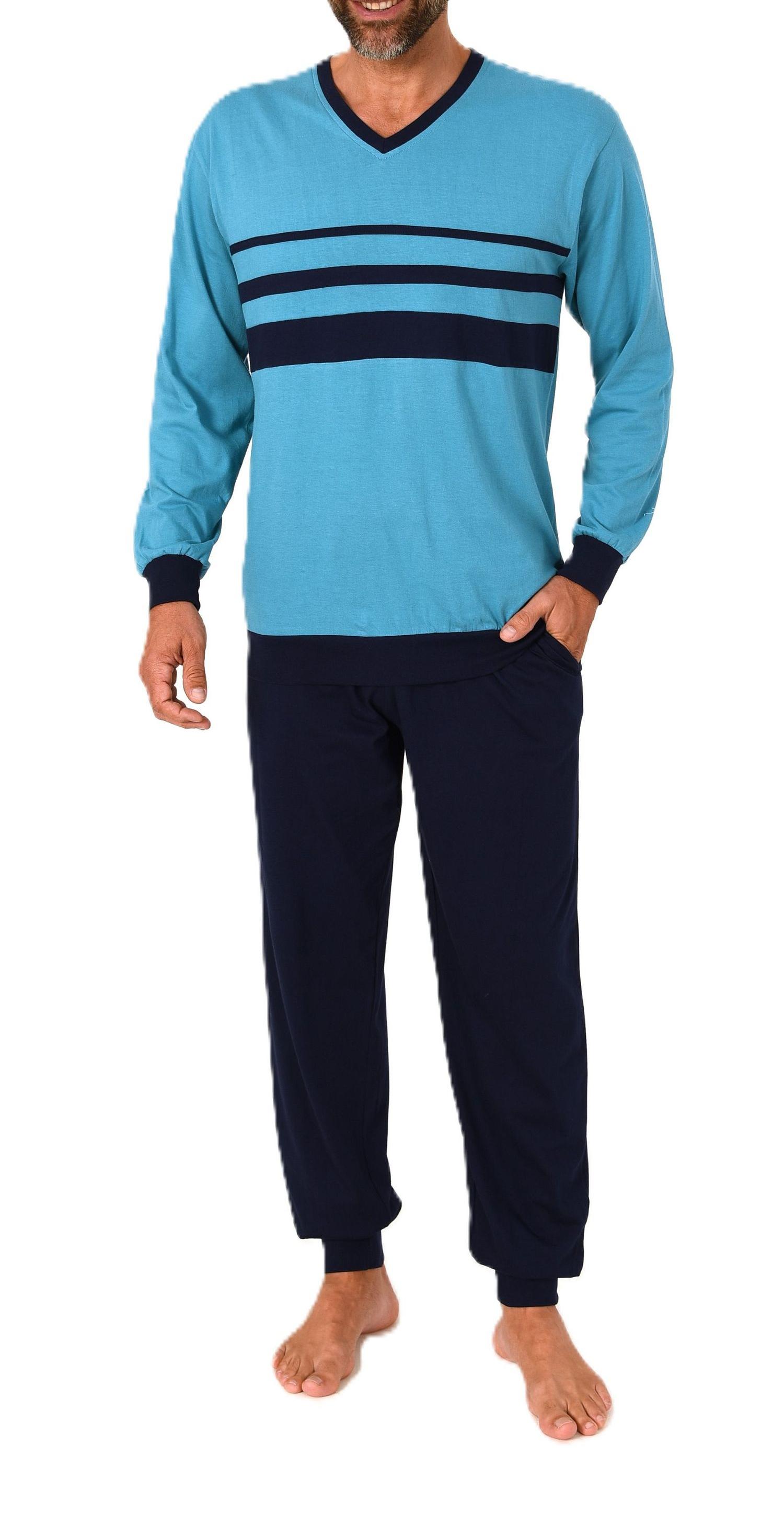 Normann Herren Schlafanzug lang Pyjama mit eleganten Front-Streifen – auch in Übergröße Normann Herren Schlafanzug lang Pyjama mit eleganten Front-Streifen – auch in Übergröße