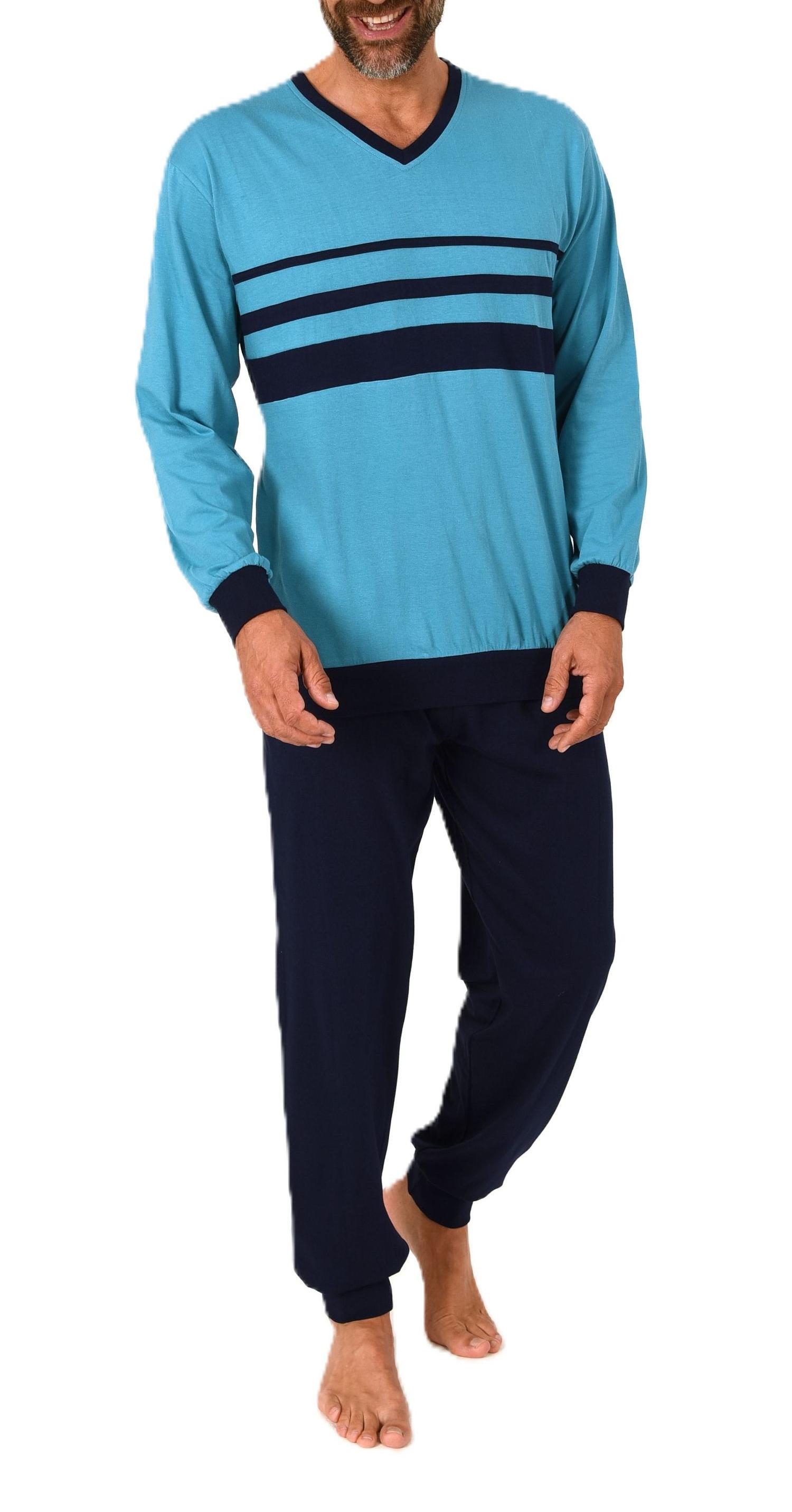 Normann Herren Schlafanzug lang Pyjama mit eleganten Front-Streifen – auch in Übergröße Normann Herren Schlafanzug lang Pyjama mit eleganten Front-Streifen – auch in Übergröße