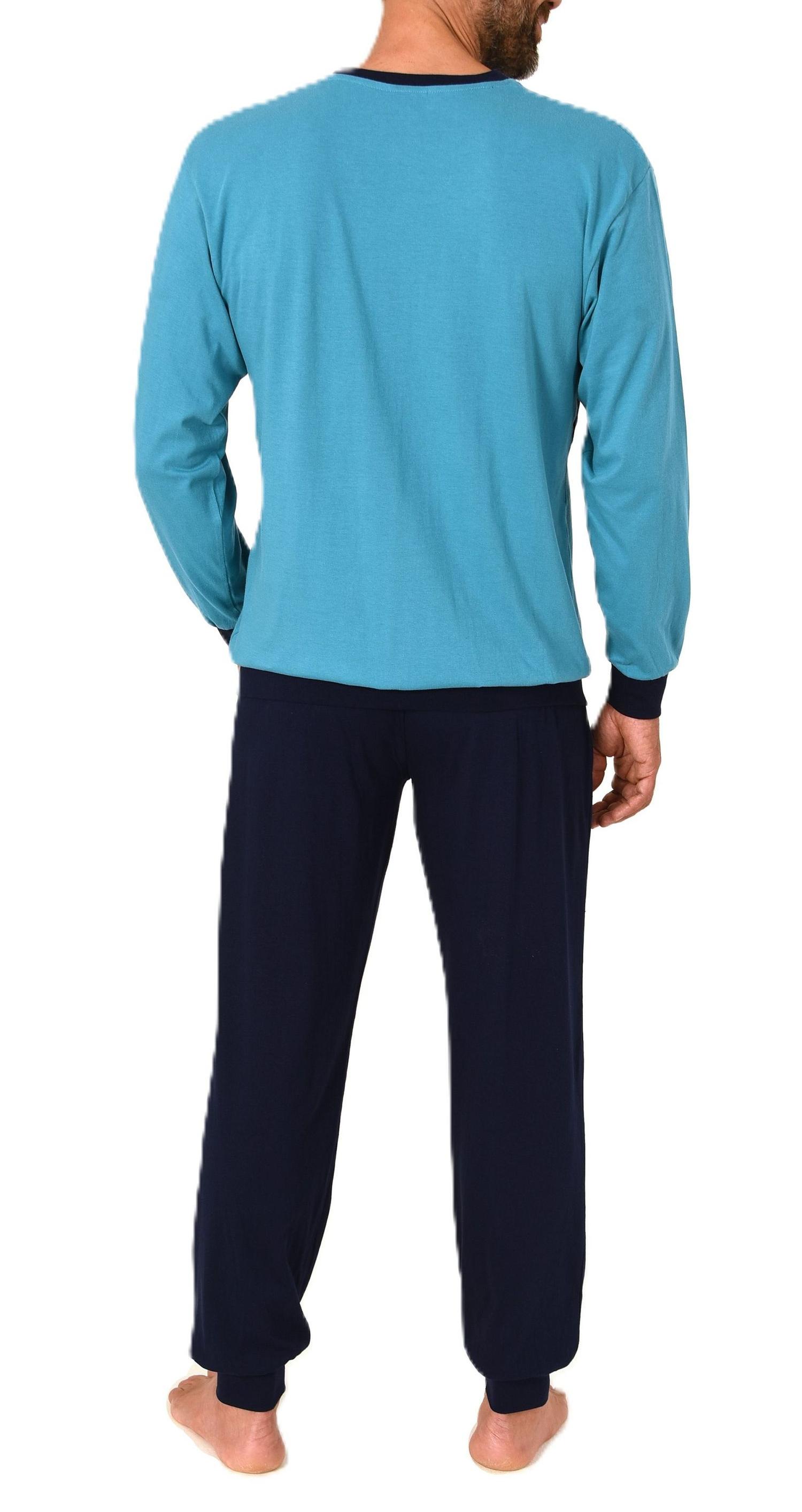 Normann Herren Schlafanzug lang Pyjama mit eleganten Front-Streifen – auch in Übergröße