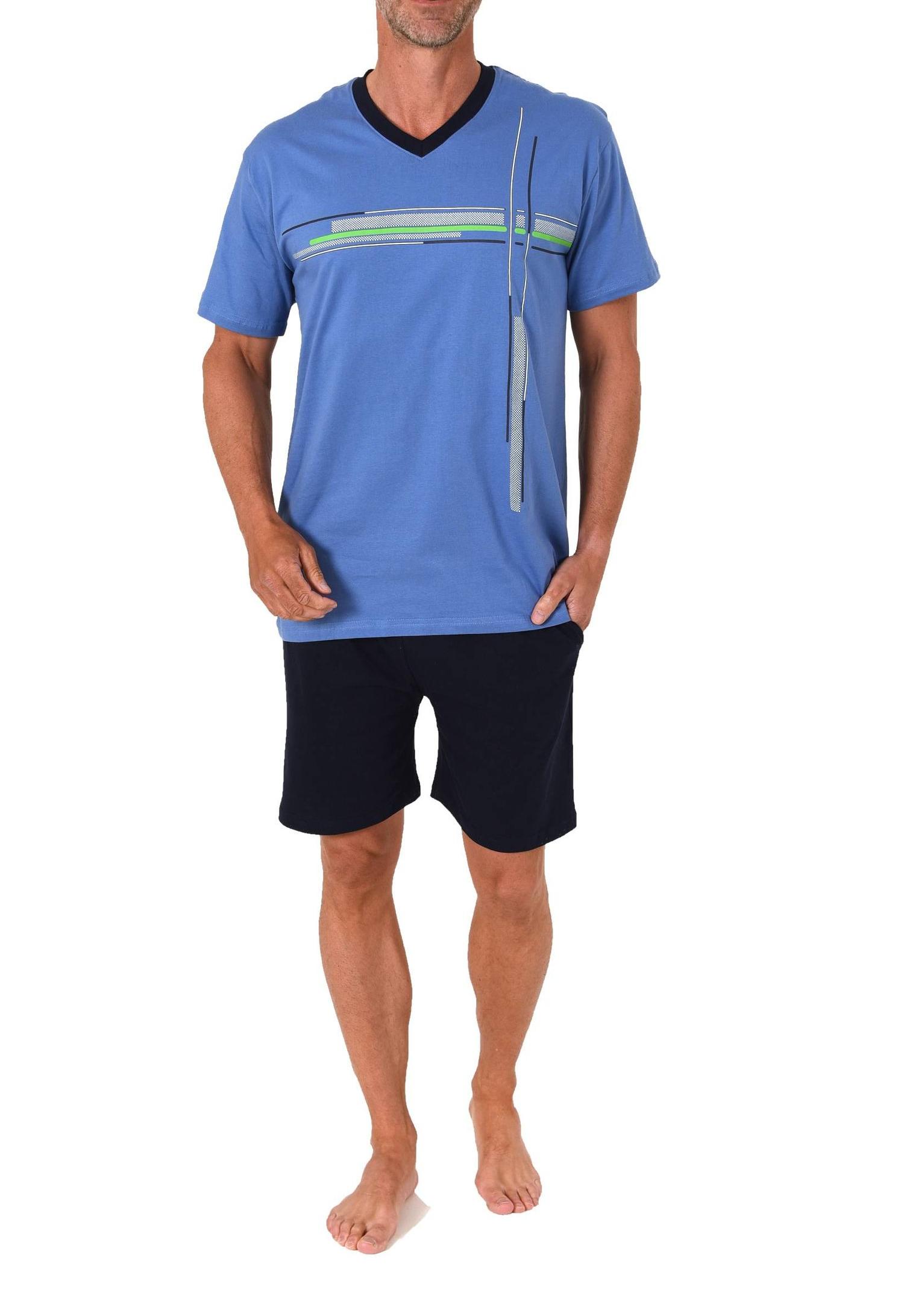 Normann Herren Schlafanzug Shorty kurzarm Pyjama mit edlen Frontprint - auch in Übergröße