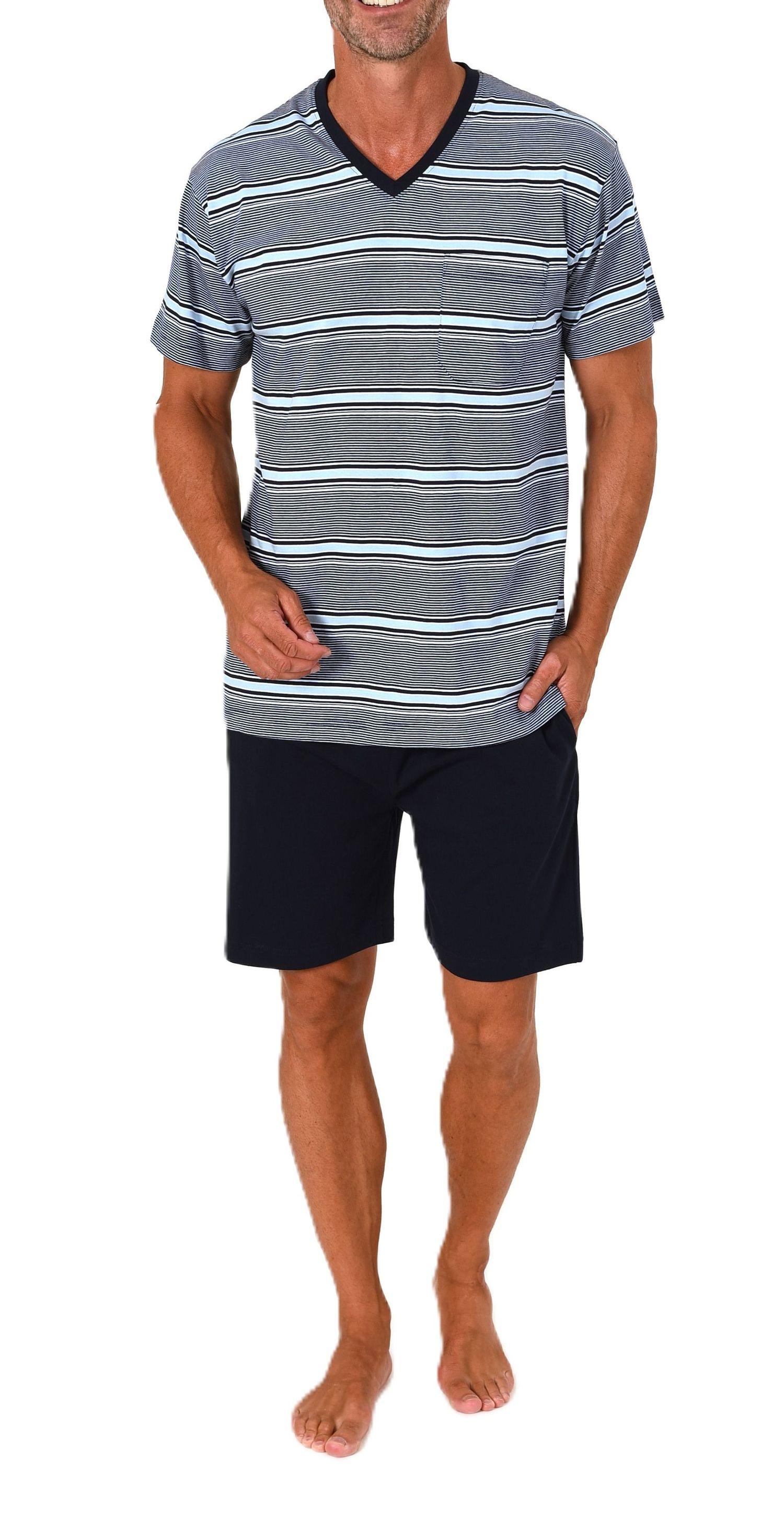 Normann Herren Schlafanzug Shorty kurzarm Pyjama in Streifenoptik – auch in Übergröße