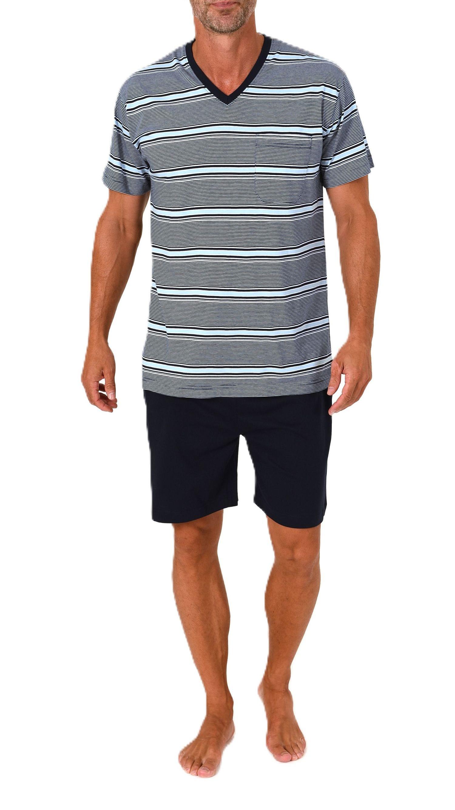 Normann Herren Schlafanzug Shorty kurzarm Pyjama in Streifenoptik – auch in Übergröße