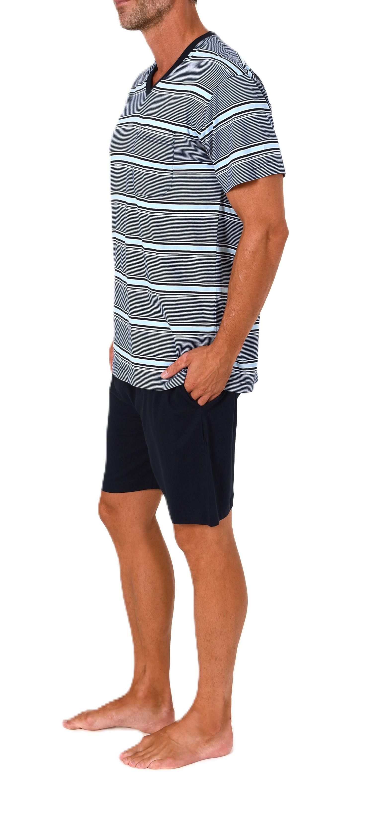 Normann Herren Schlafanzug Shorty kurzarm Pyjama in Streifenoptik – auch in Übergröße