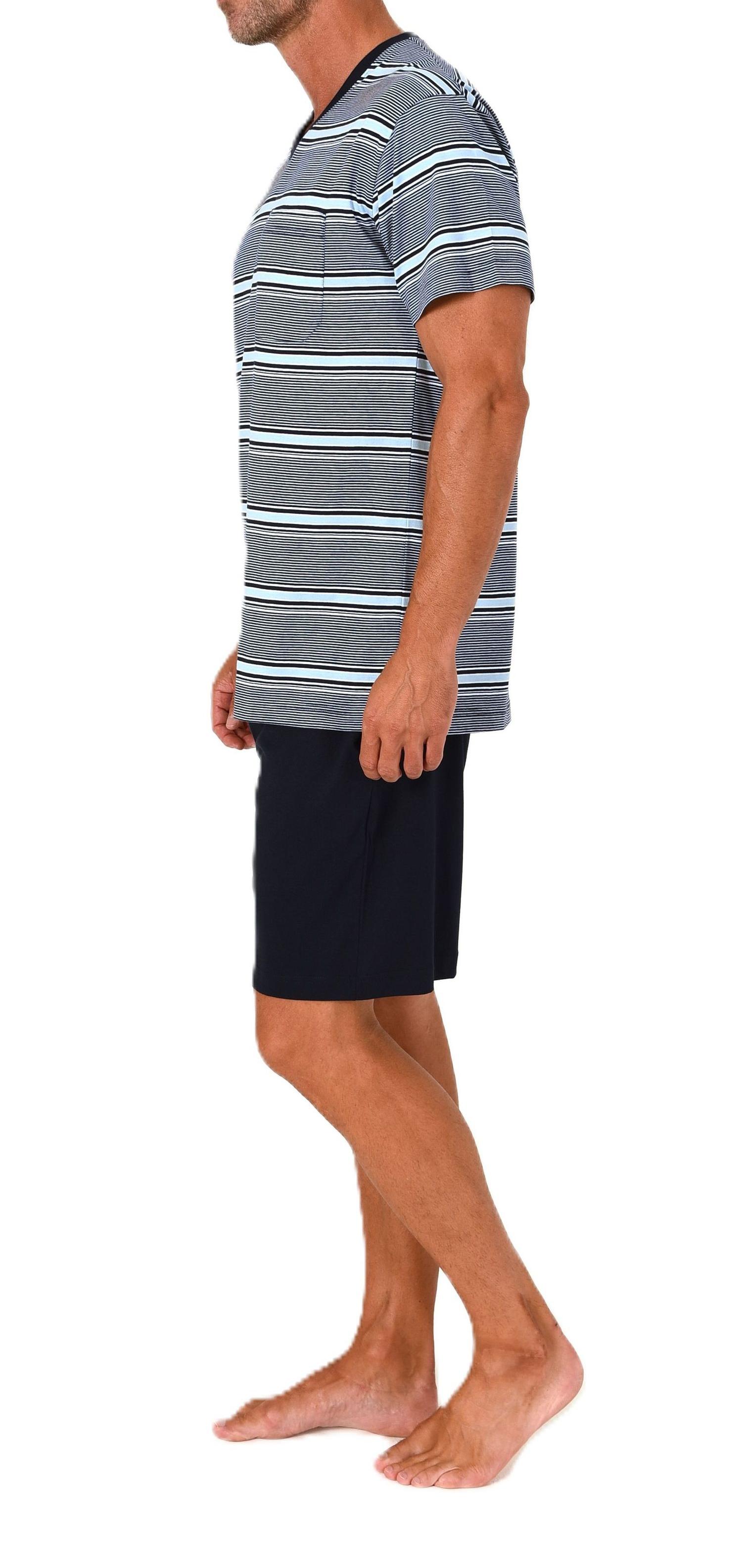 Normann Herren Schlafanzug Shorty kurzarm Pyjama in Streifenoptik – auch in Übergröße