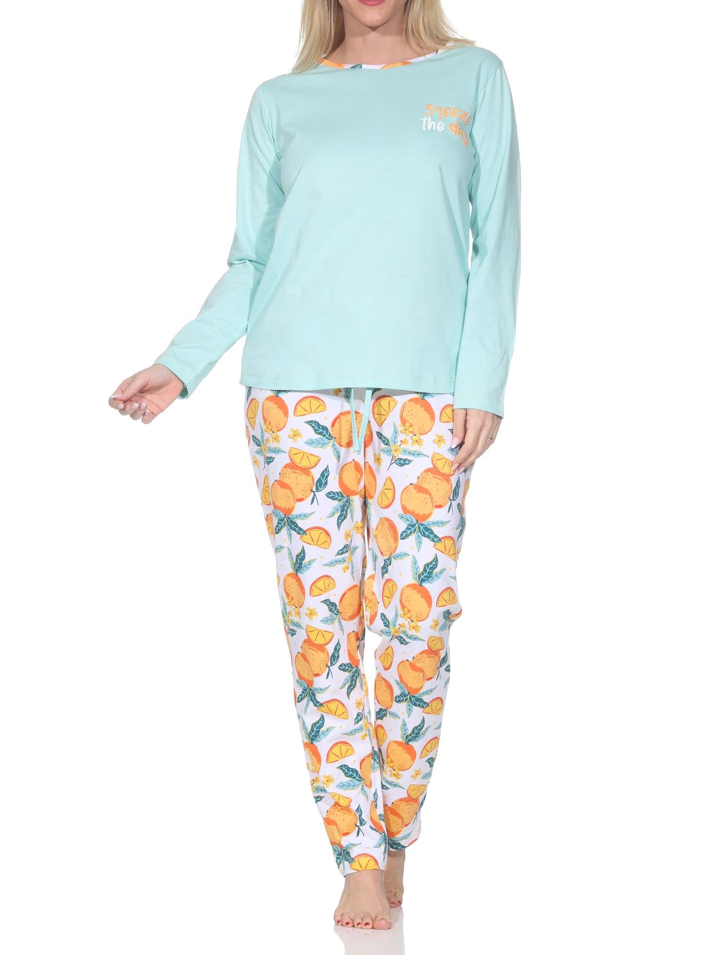 Normann Damen langarm Schlafanzug Pyjama in frischer Optik