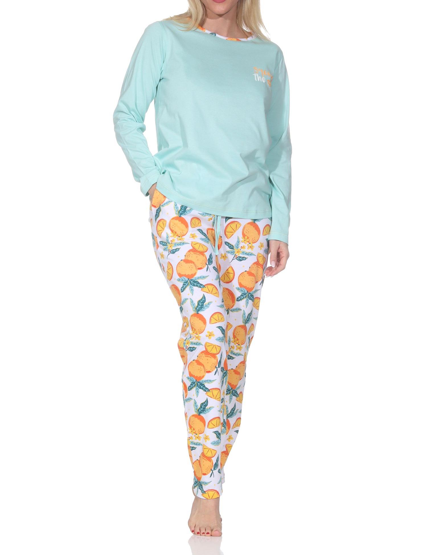 Normann Damen langarm Schlafanzug Pyjama in frischer Optik