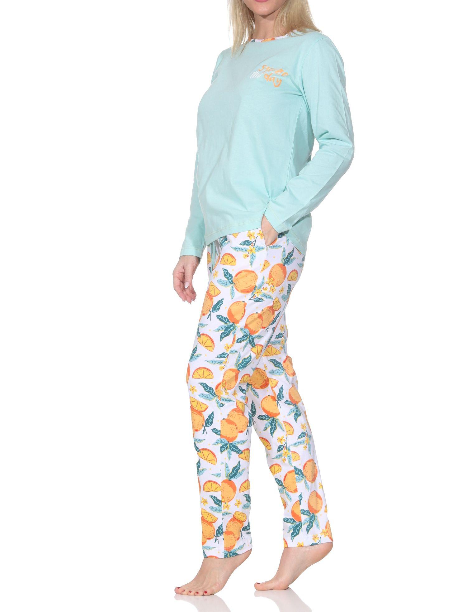 Normann Damen langarm Schlafanzug Pyjama in frischer Optik