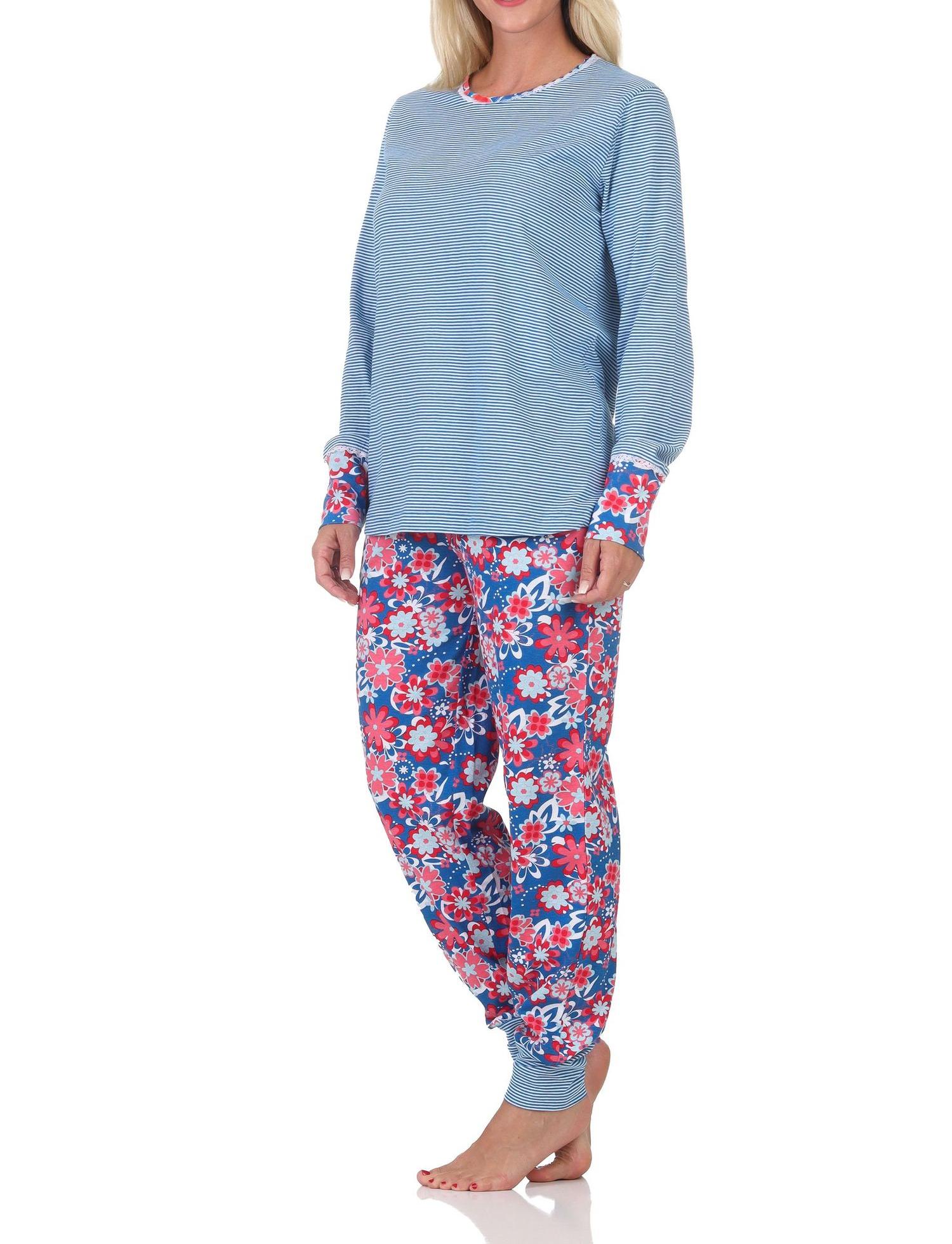 Normann Damen Schlafanzug mit Bündchen, Oberteil Streifenoptik – auch in Übergrößen